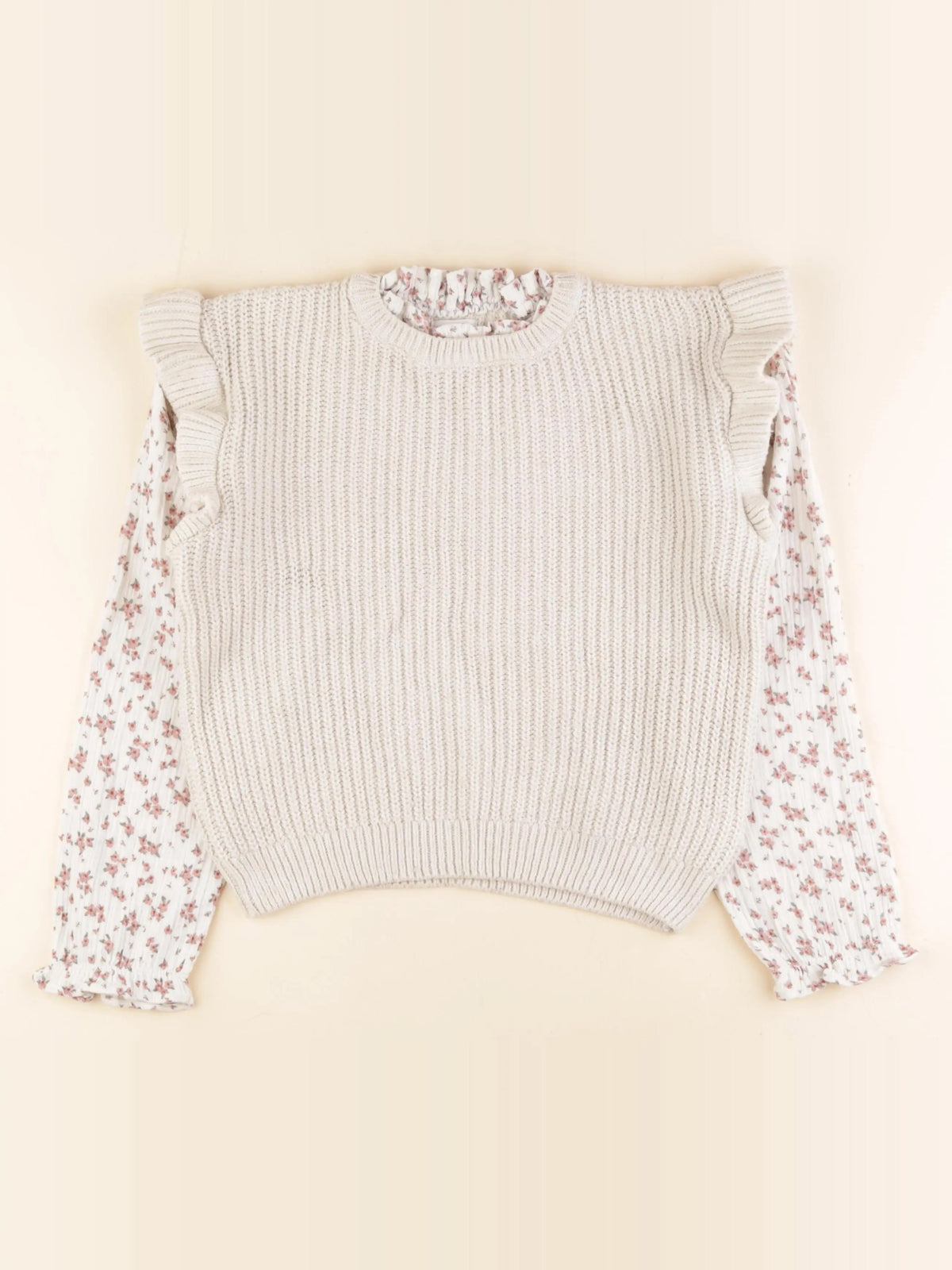 Vertbaudet - pull beige, rose - 10 ans