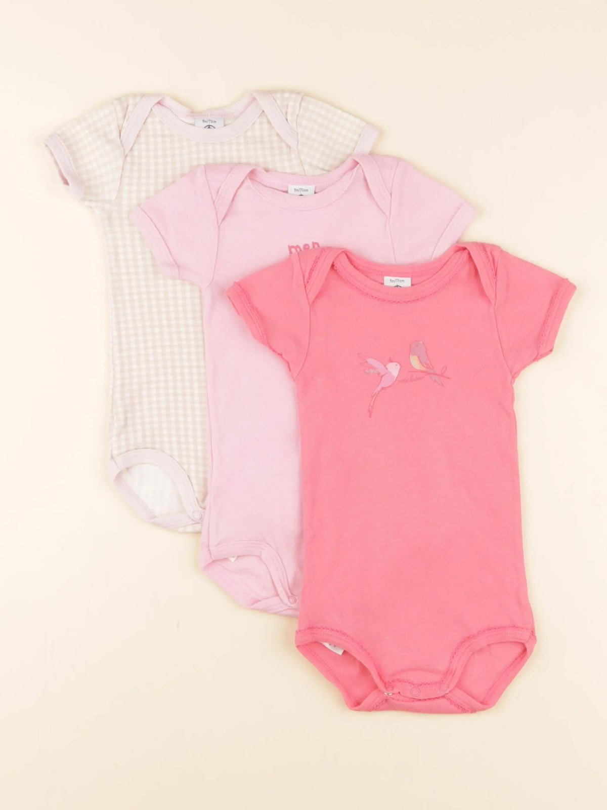 Petit Bateau - lot de 3 bodies en coton rose - 9 mois