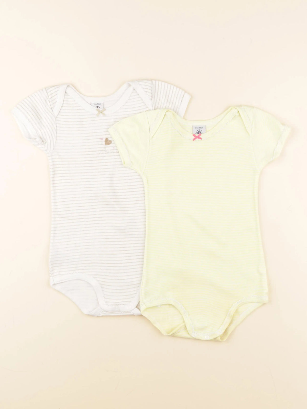 Petit Bateau - lot de 2 bodies en coton jaune, blanc - 24 mois