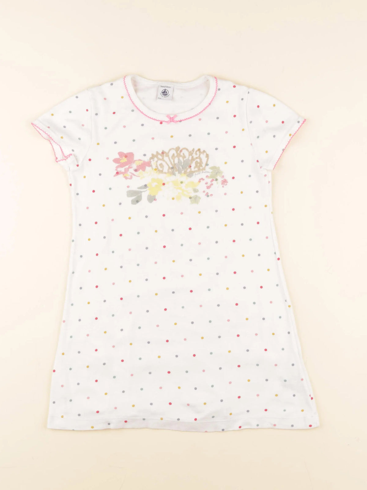 Petit Bateau - chemise de nuit coton blanc, rose - 5 ans