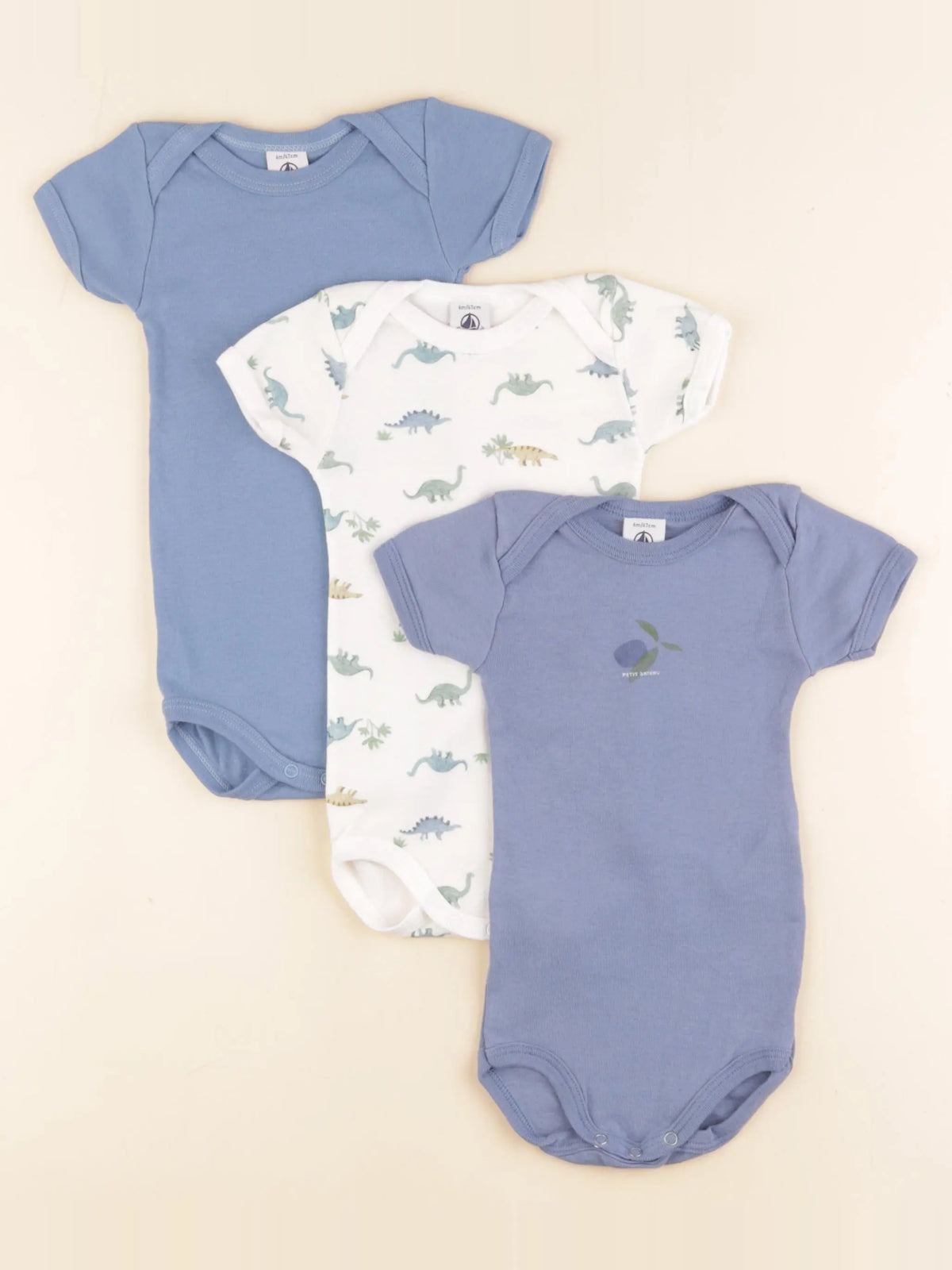 Petit Bateau - lot de 3 bodies en coton blanc, bleu - 6 mois