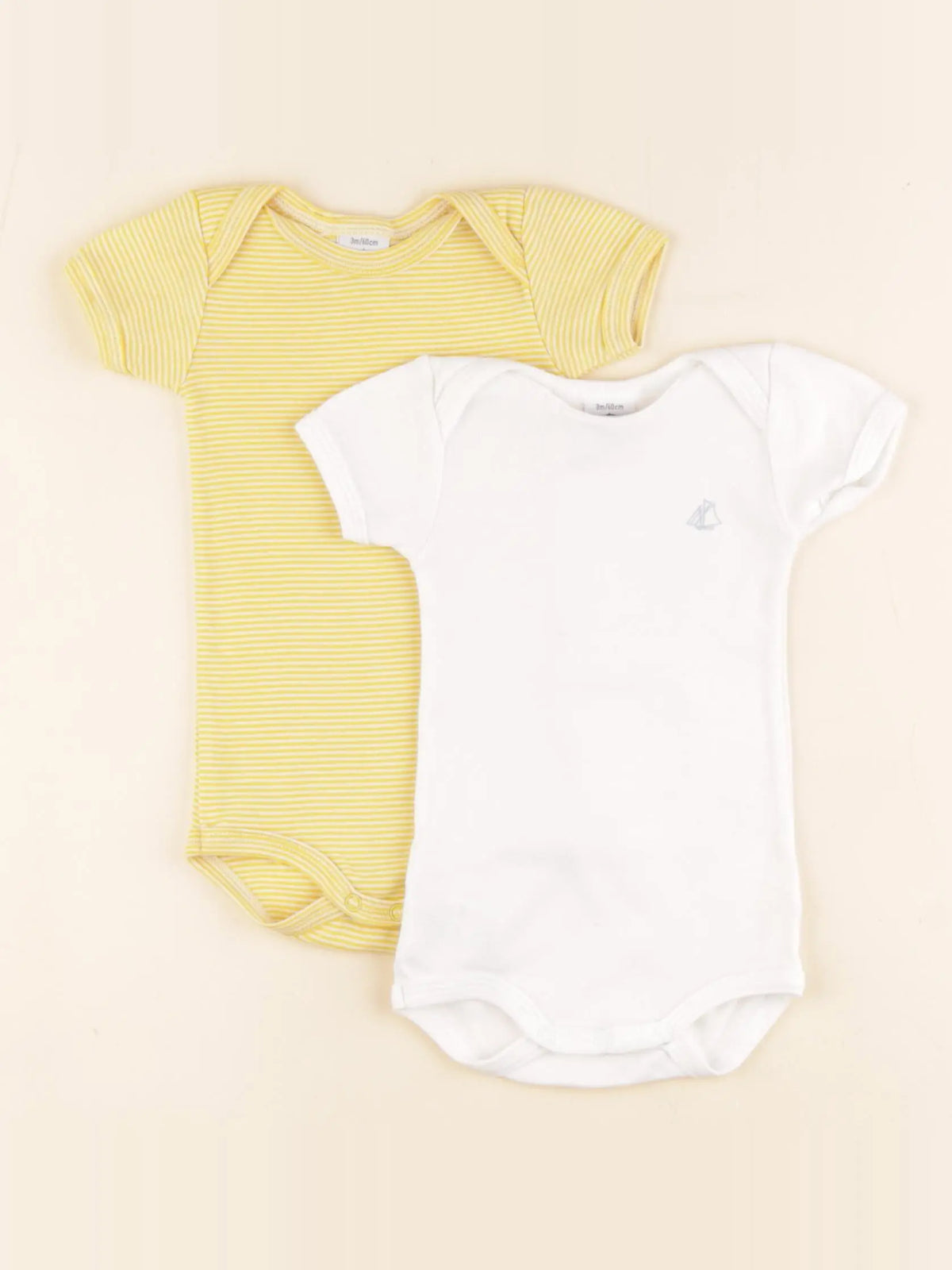 Petit Bateau - lot de 2 bodies en coton blanc, jaune - 3 mois