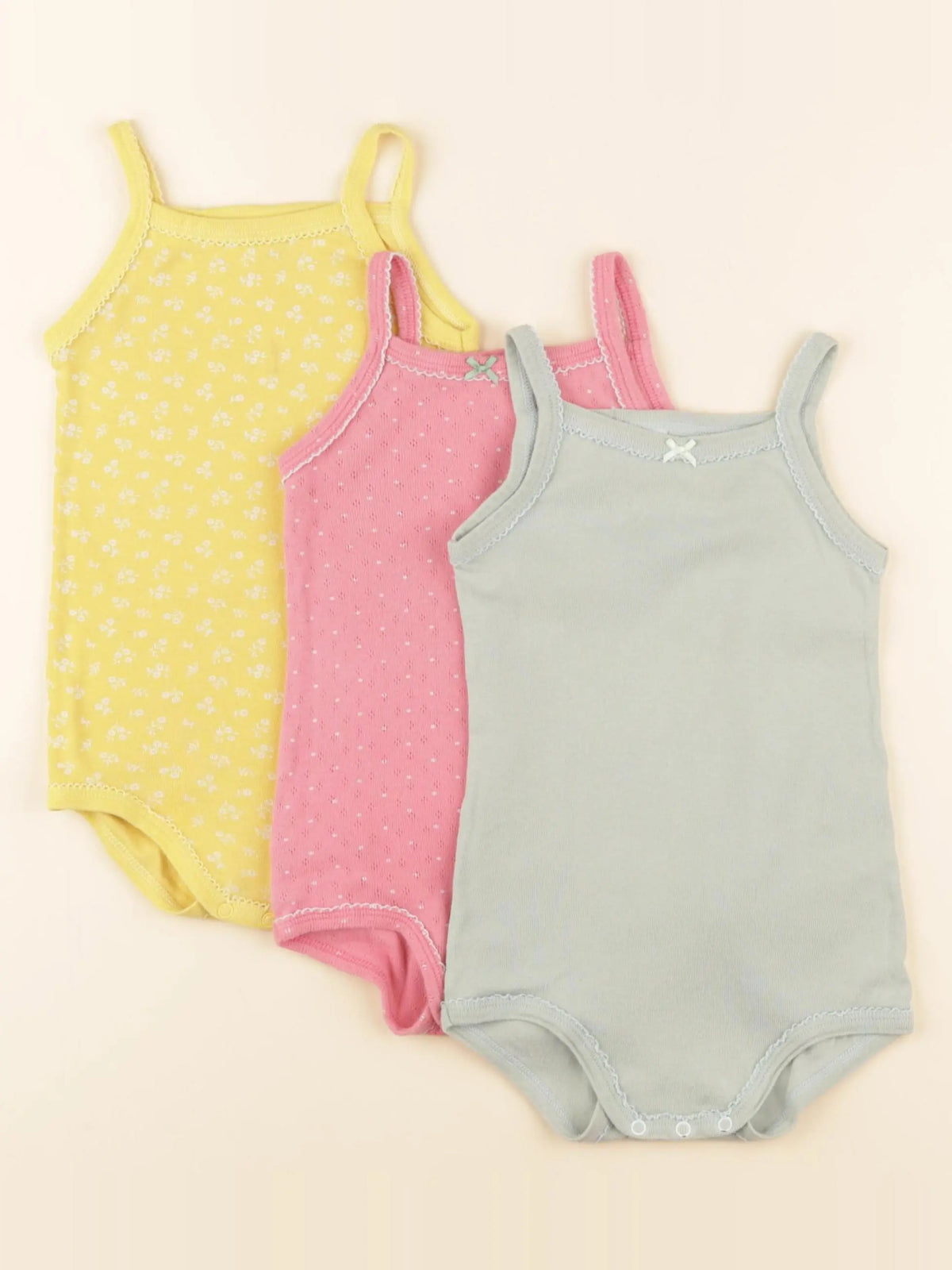 Petit Bateau - lot de 3 bodies en coton jaune, rose, vert - 18 mois