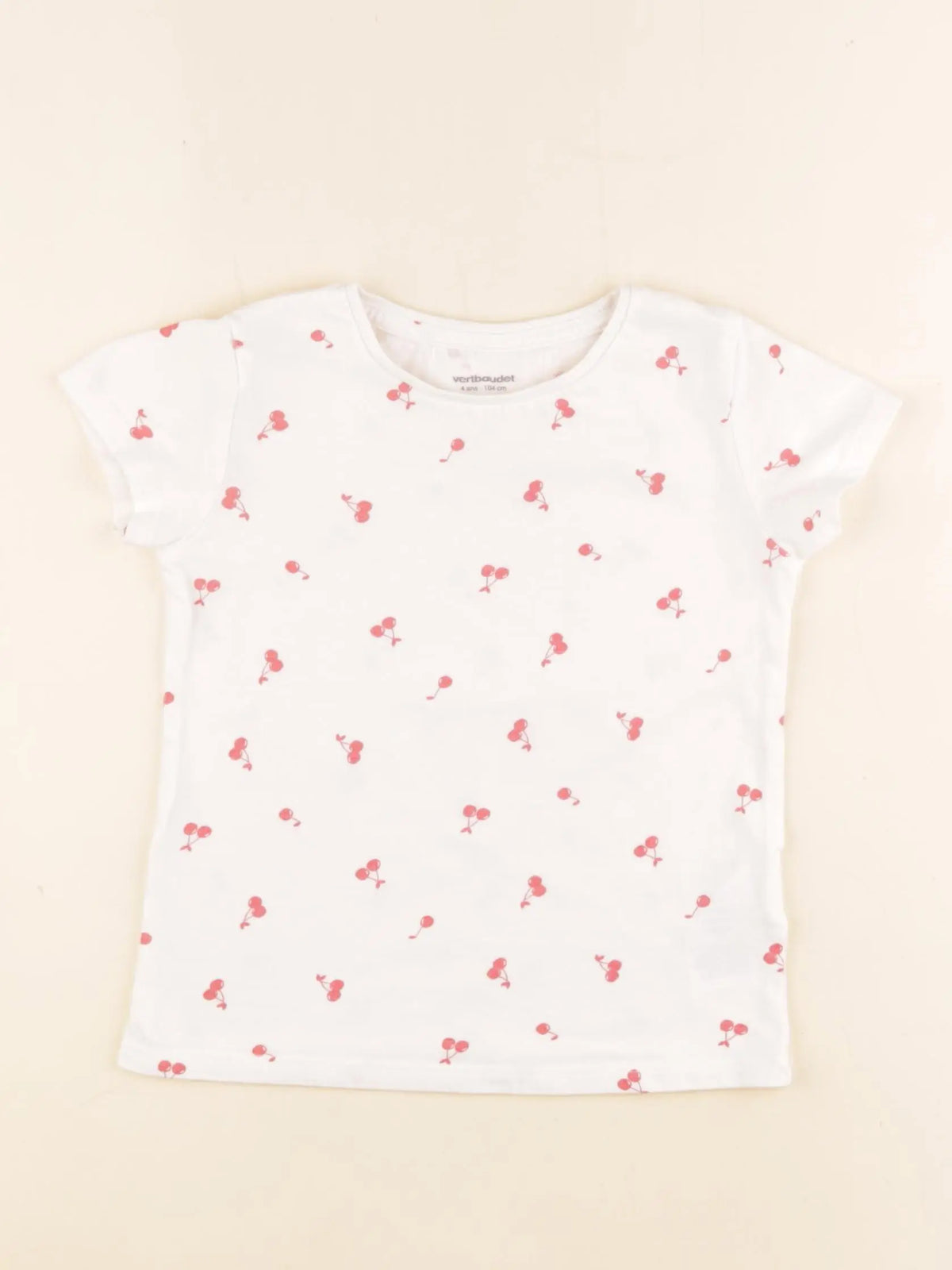 Vertbaudet - tee-shirt blanc, rose - 4 ans