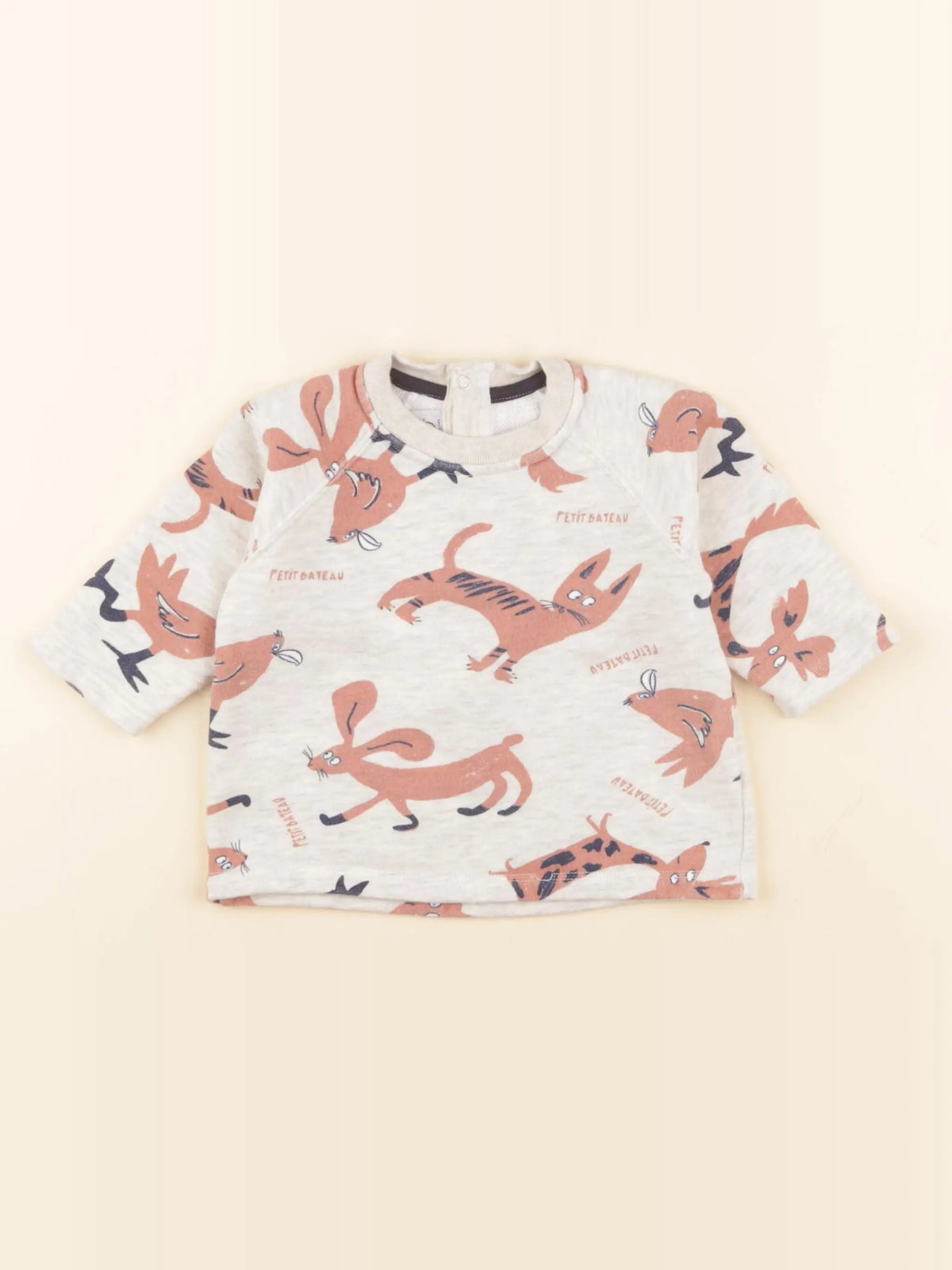 Petit Bateau - sweat gris, marron - 6 mois