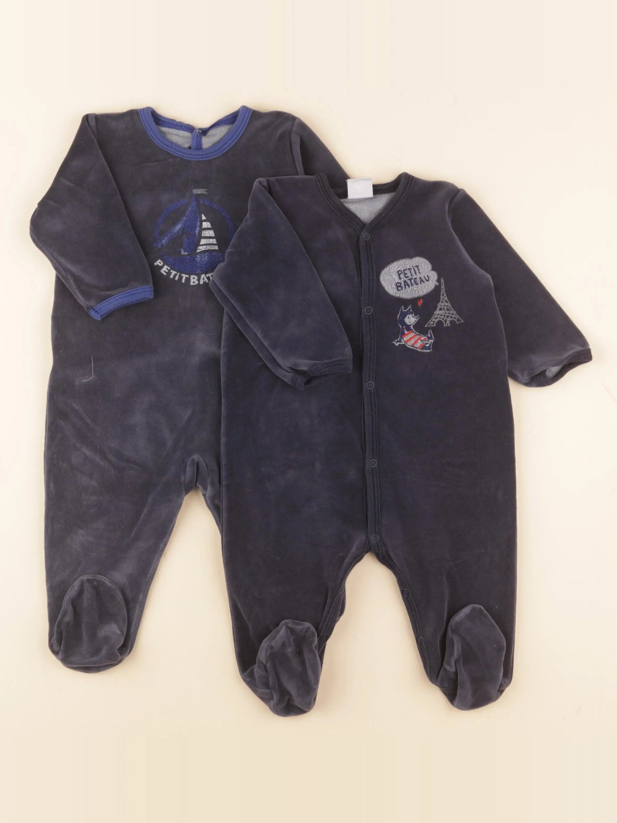 Petit Bateau - lot de 2 pyjamas velours bleu - 6 mois