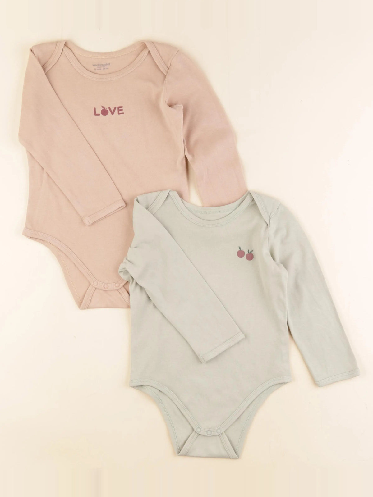 Vertbaudet - lot de 2 bodies en coton beige, vert - 36 mois