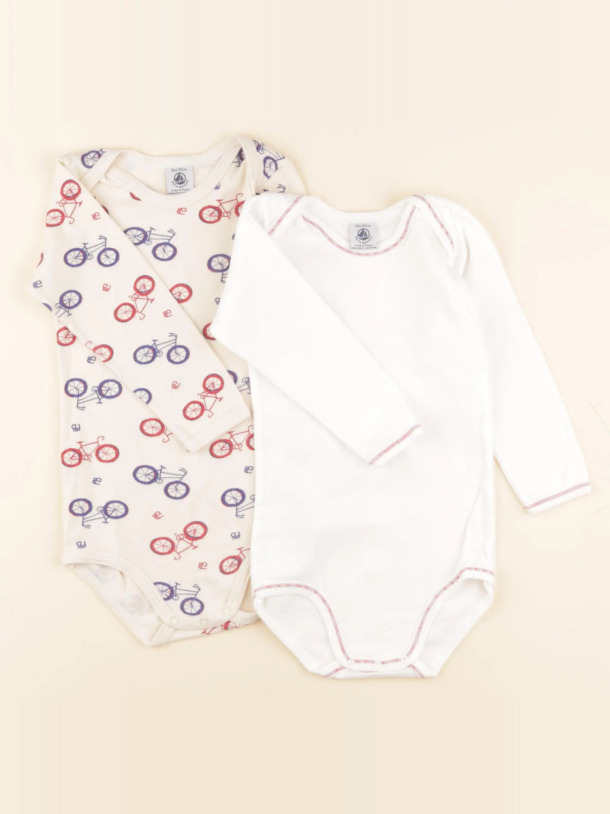 Petit Bateau - lot de 2 bodies en coton blanc, beige - 36 mois