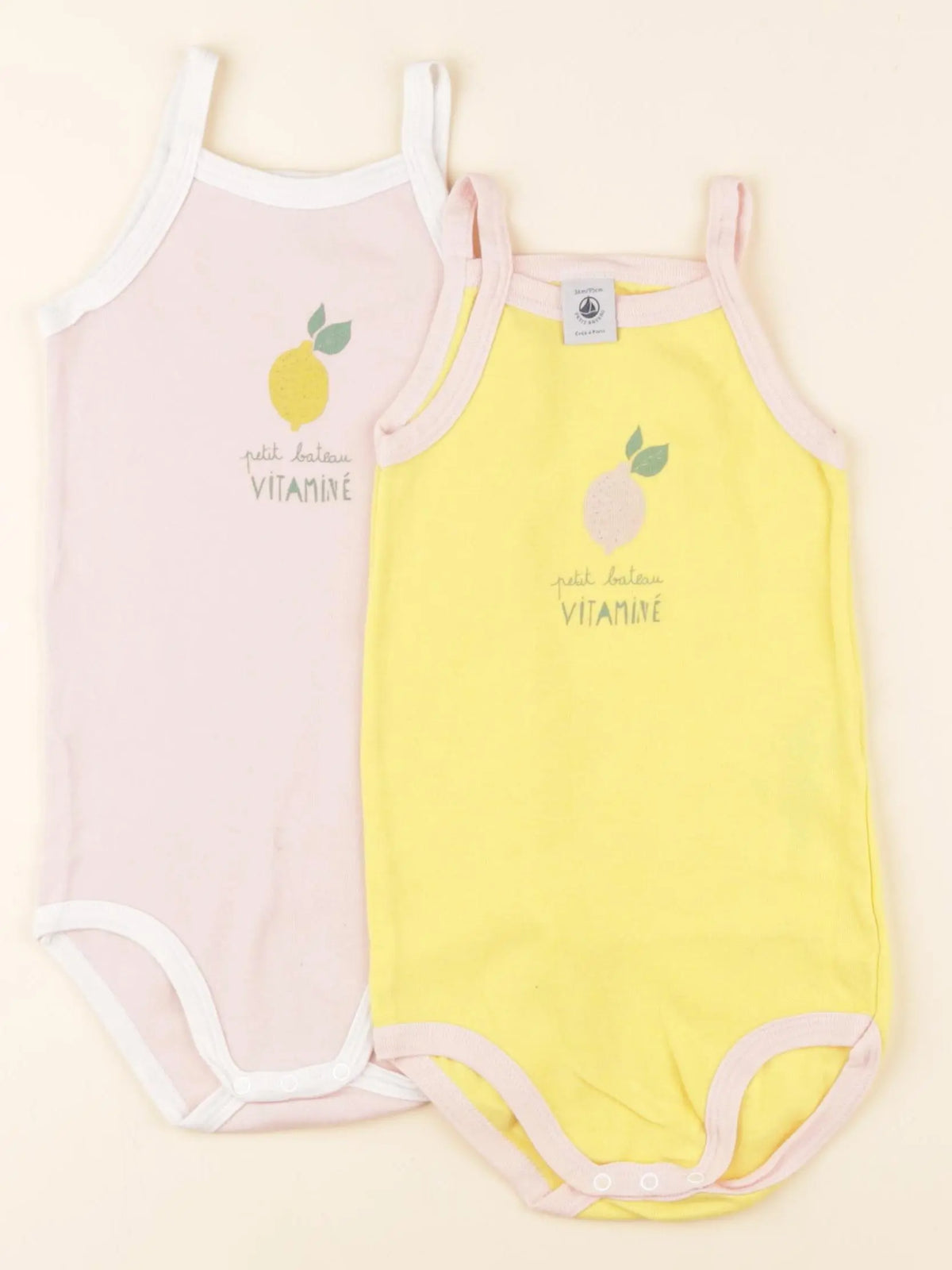 Petit Bateau - lot de 2 bodies en coton jaune, rose - 36 mois