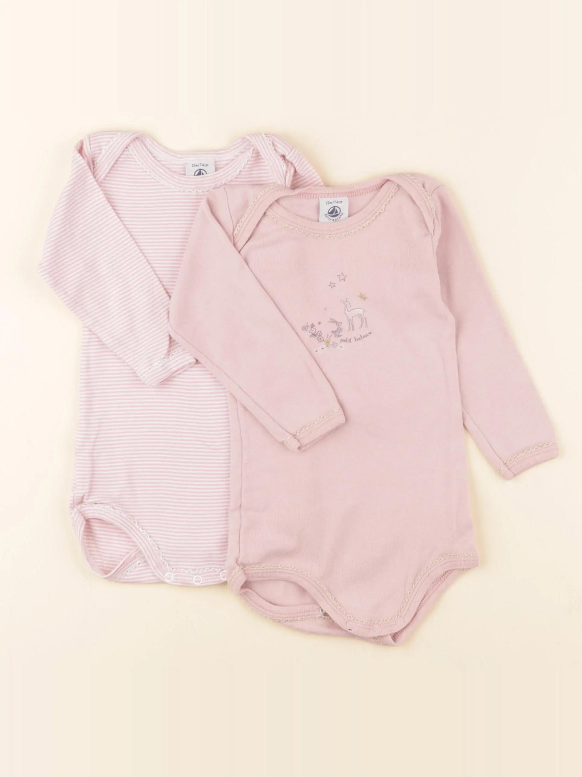 Petit Bateau - lot de 2 bodies en coton rose - 12 mois