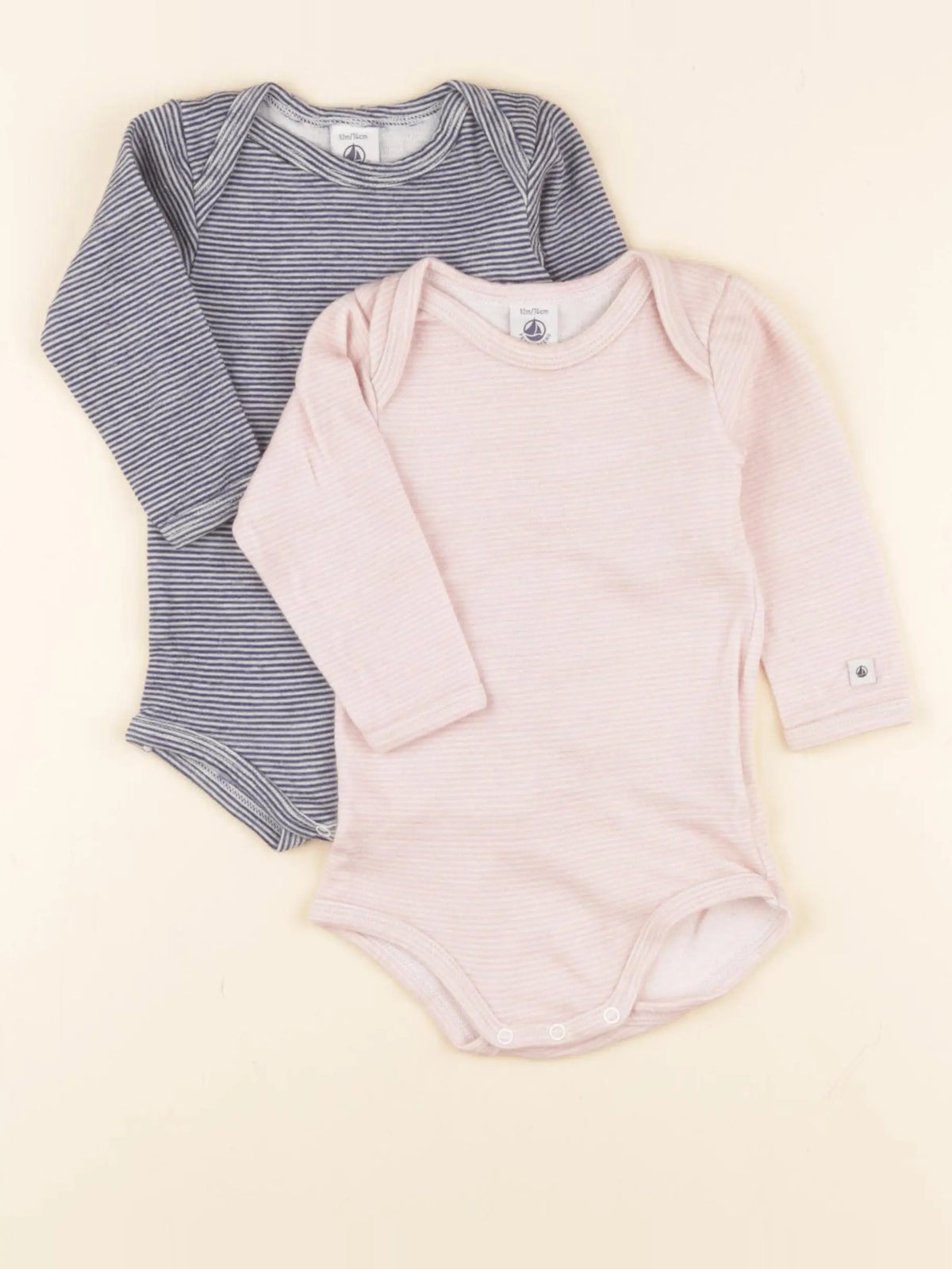 Petit Bateau - lot de 2 bodies en coton bleu, rose - 12 mois