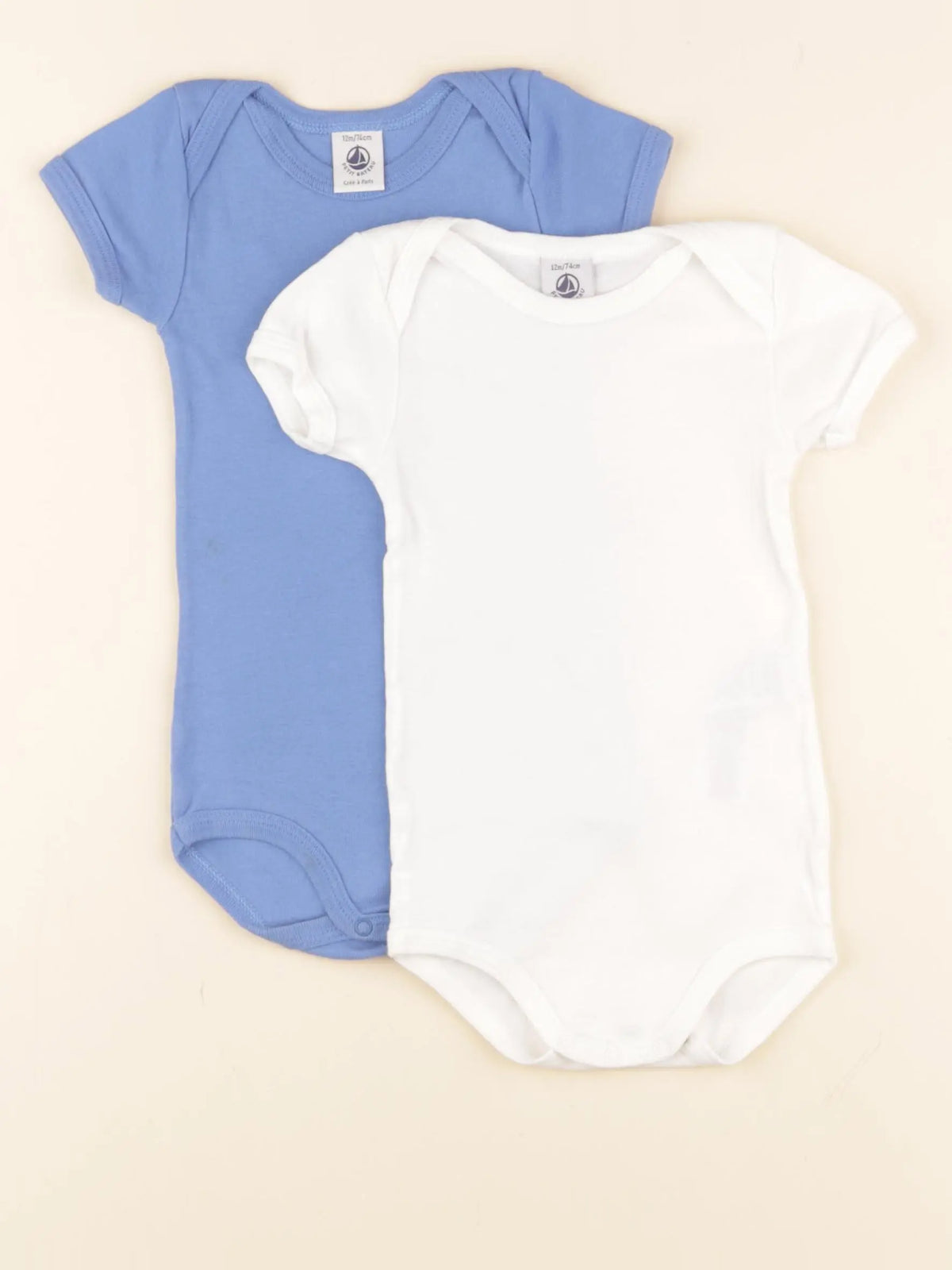 Petit Bateau - lot de 2 bodies en coton blanc, bleu - 12 mois
