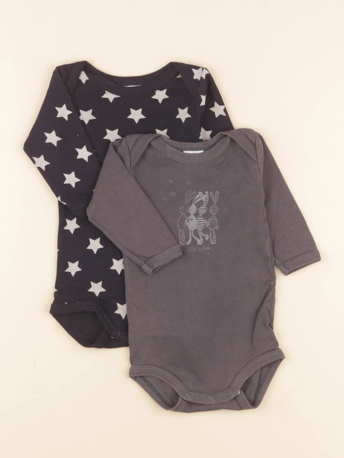 Petit Bateau - lot de 2 bodies en coton gris, bleu - 3 mois