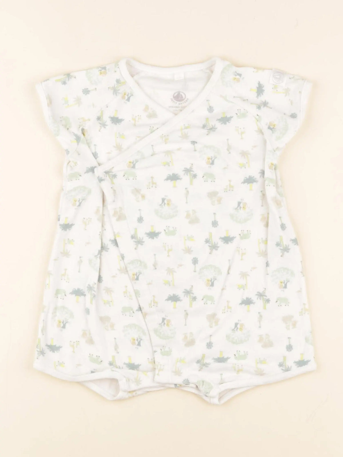 Petit Bateau - pyjama coton blanc, vert - 12 mois