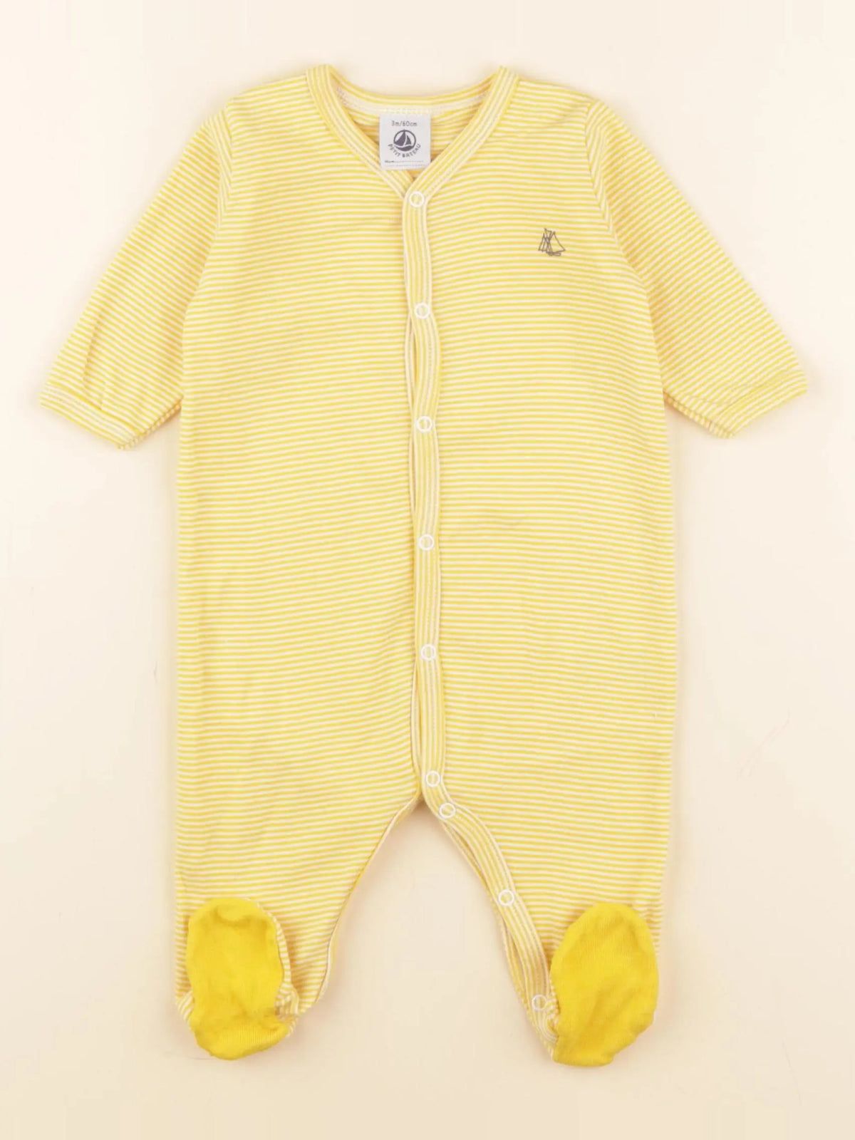 Petit Bateau - pyjama coton jaune, blanc - 3 mois