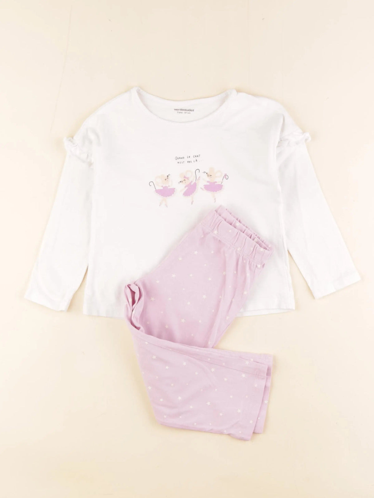 Vertbaudet - pyjama coton blanc, violet - 3 ans
