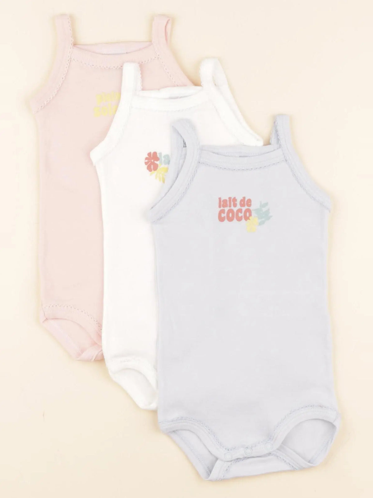 Petit Bateau - lot de 3 bodies en coton bleu, rose, blanc - 3 mois