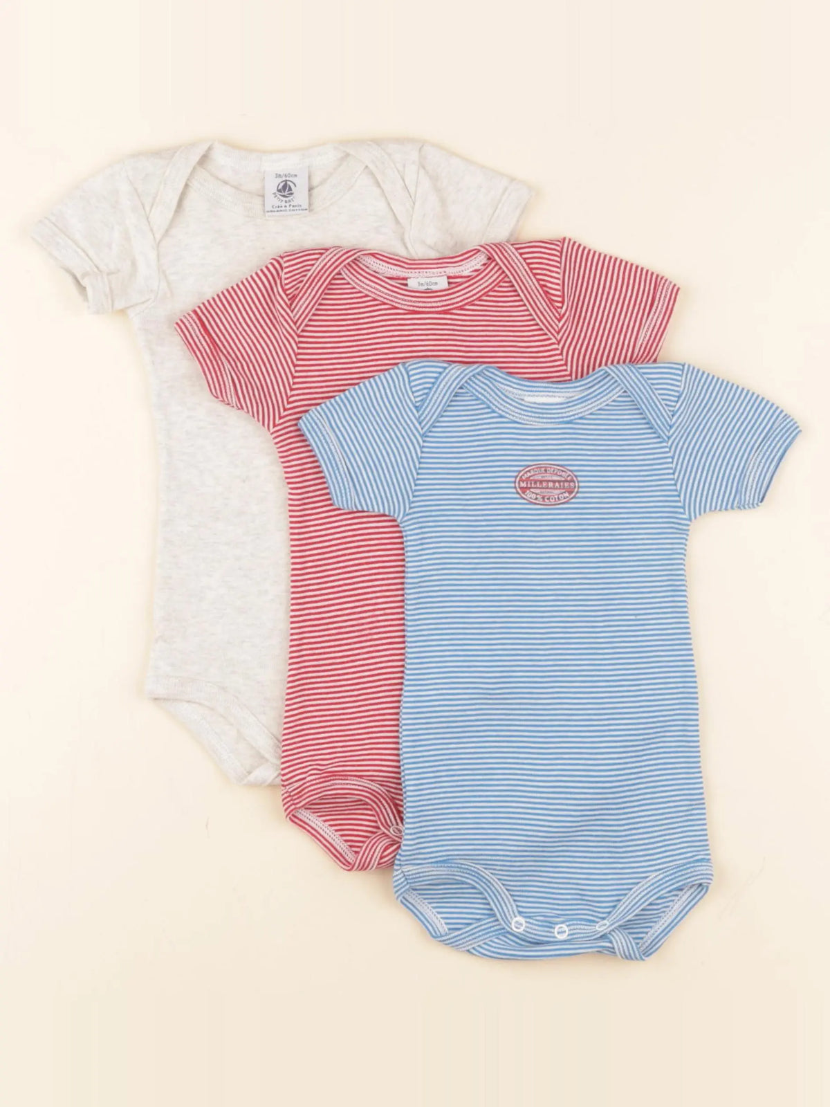 Petit Bateau - lot de 3 bodies en coton multicolore - 3 mois