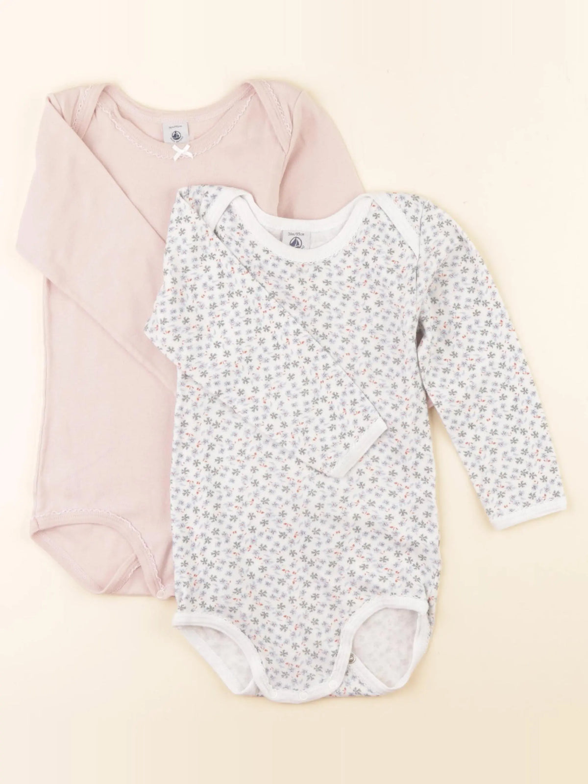 Petit Bateau - lot de 2 bodies en coton bleu, rose - 36 mois