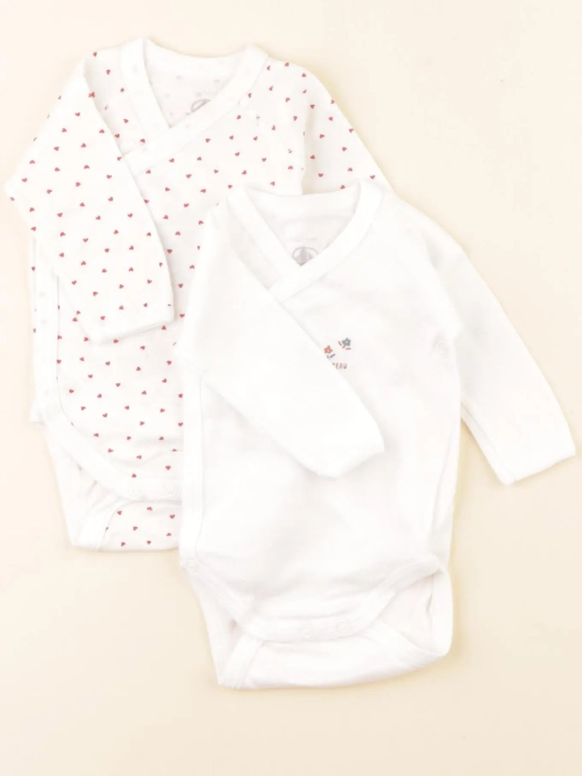 Petit Bateau - lot de 2 bodies en coton blanc, rouge - 1 mois