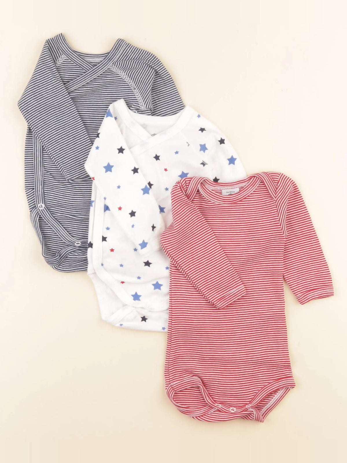 Petit Bateau - lot de 3 bodies en coton multicolore - 3 mois