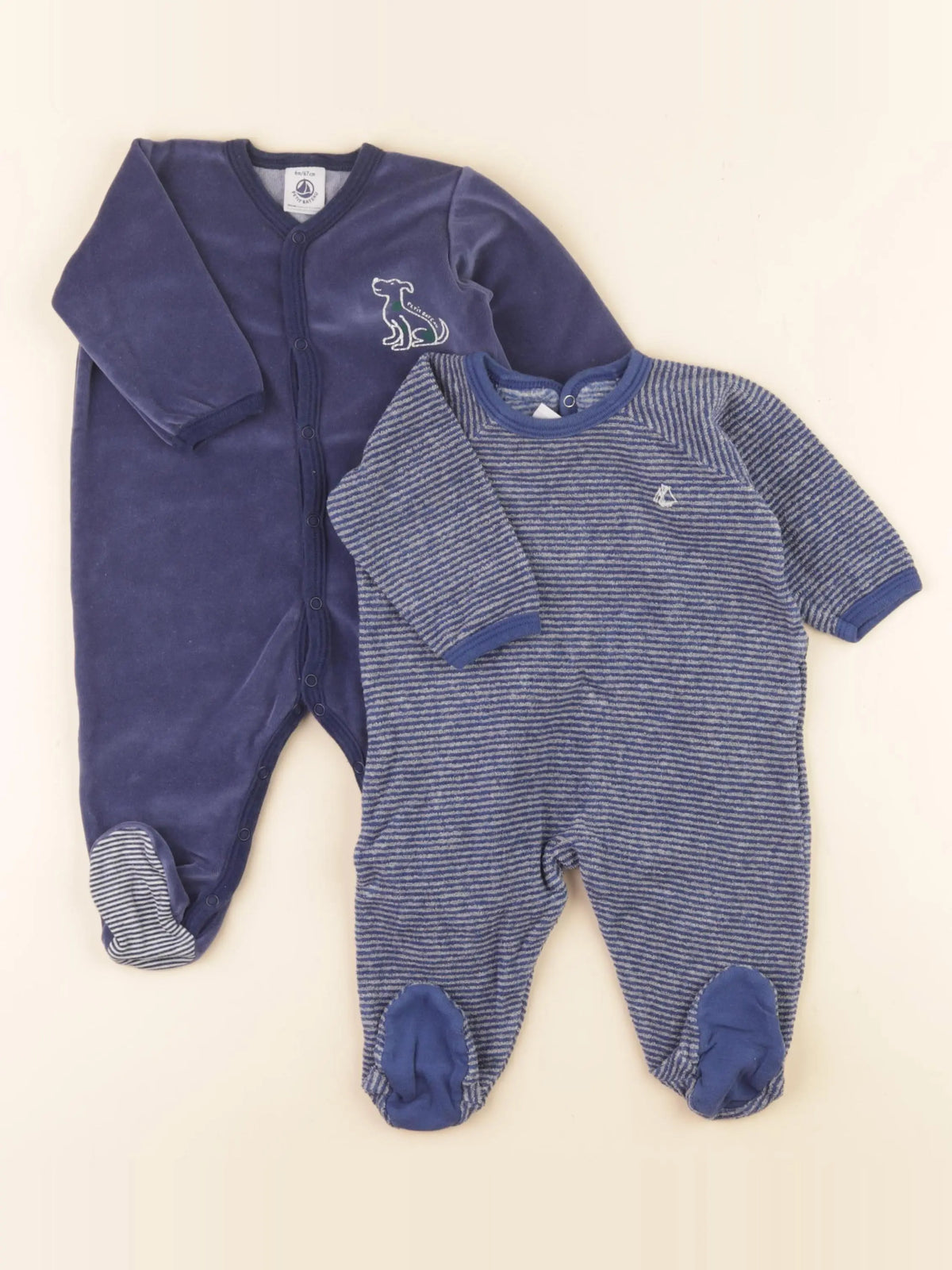 Petit Bateau - lot de 2 pyjamas velours bleu - 6 mois