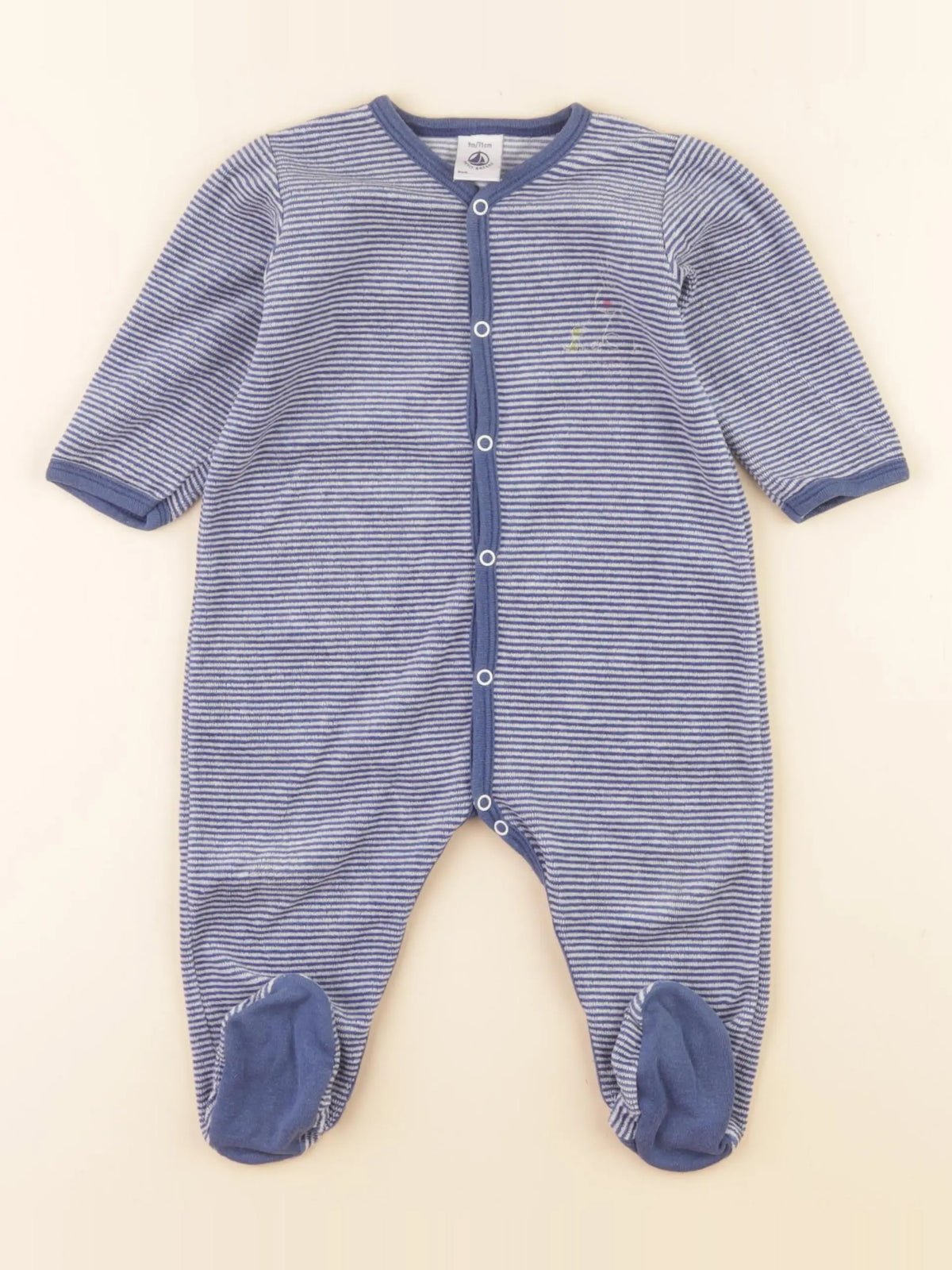 Petit Bateau - pyjama velours blanc, bleu - 9 mois