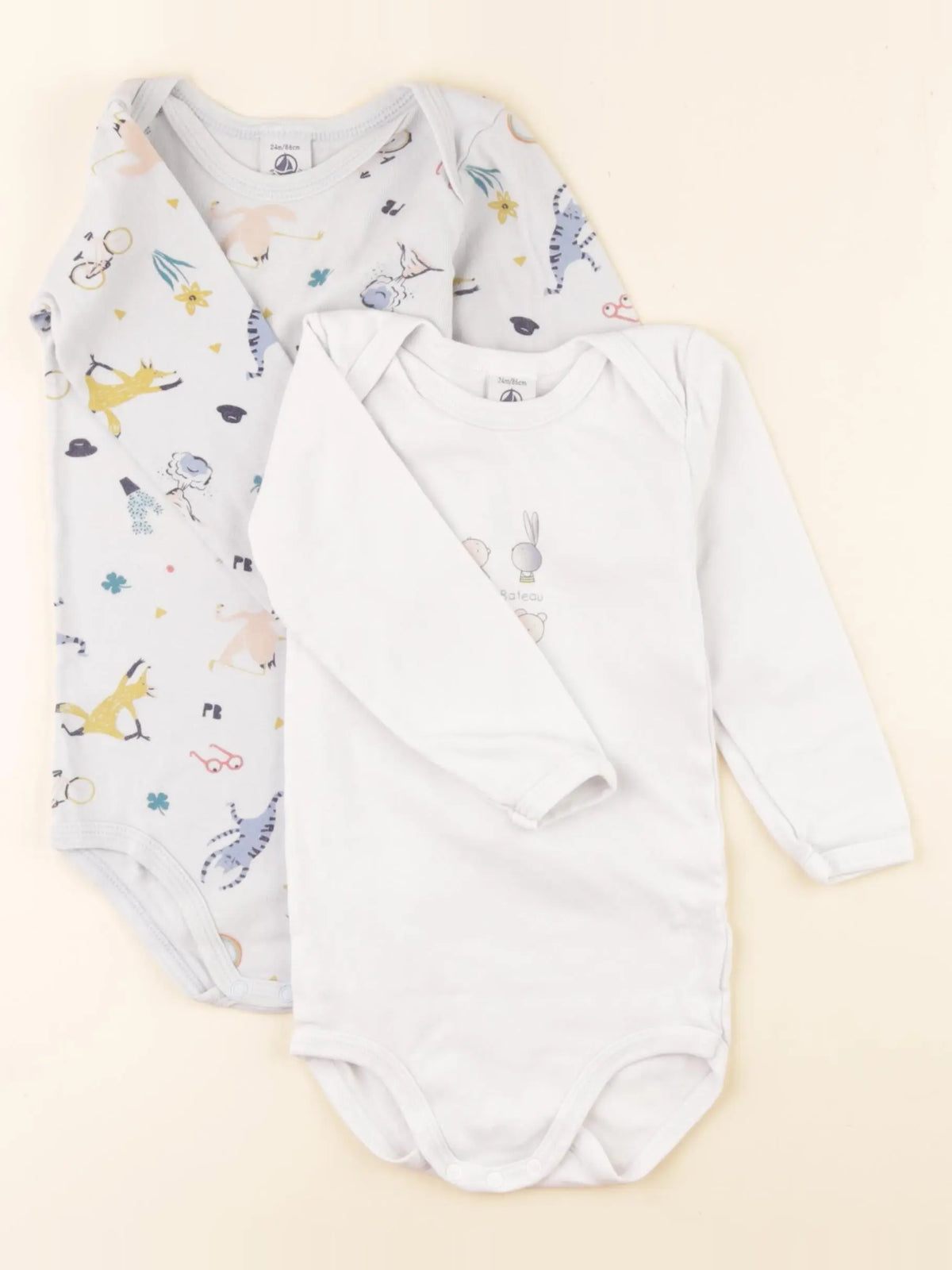 Petit Bateau - lot de 2 bodies en coton blanc, bleu - 2 ans