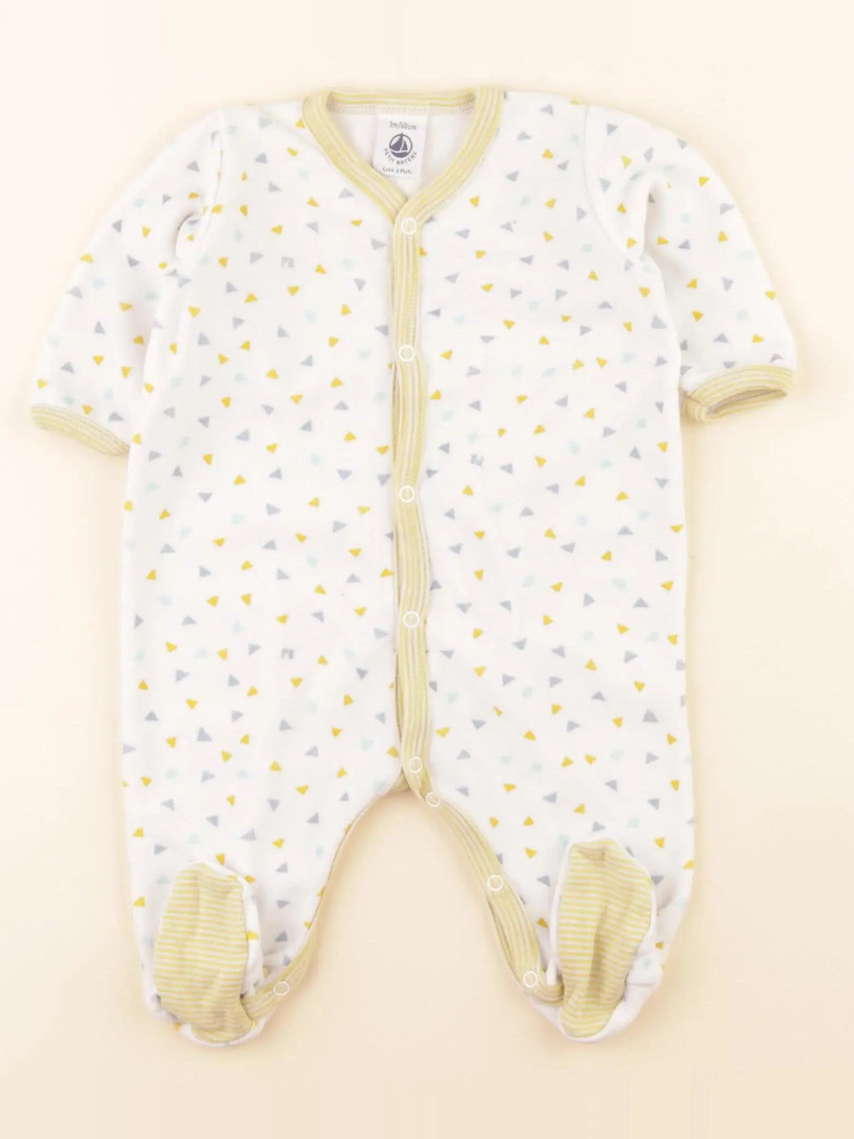 Petit Bateau - pyjama velours blanc, jaune - 3 mois