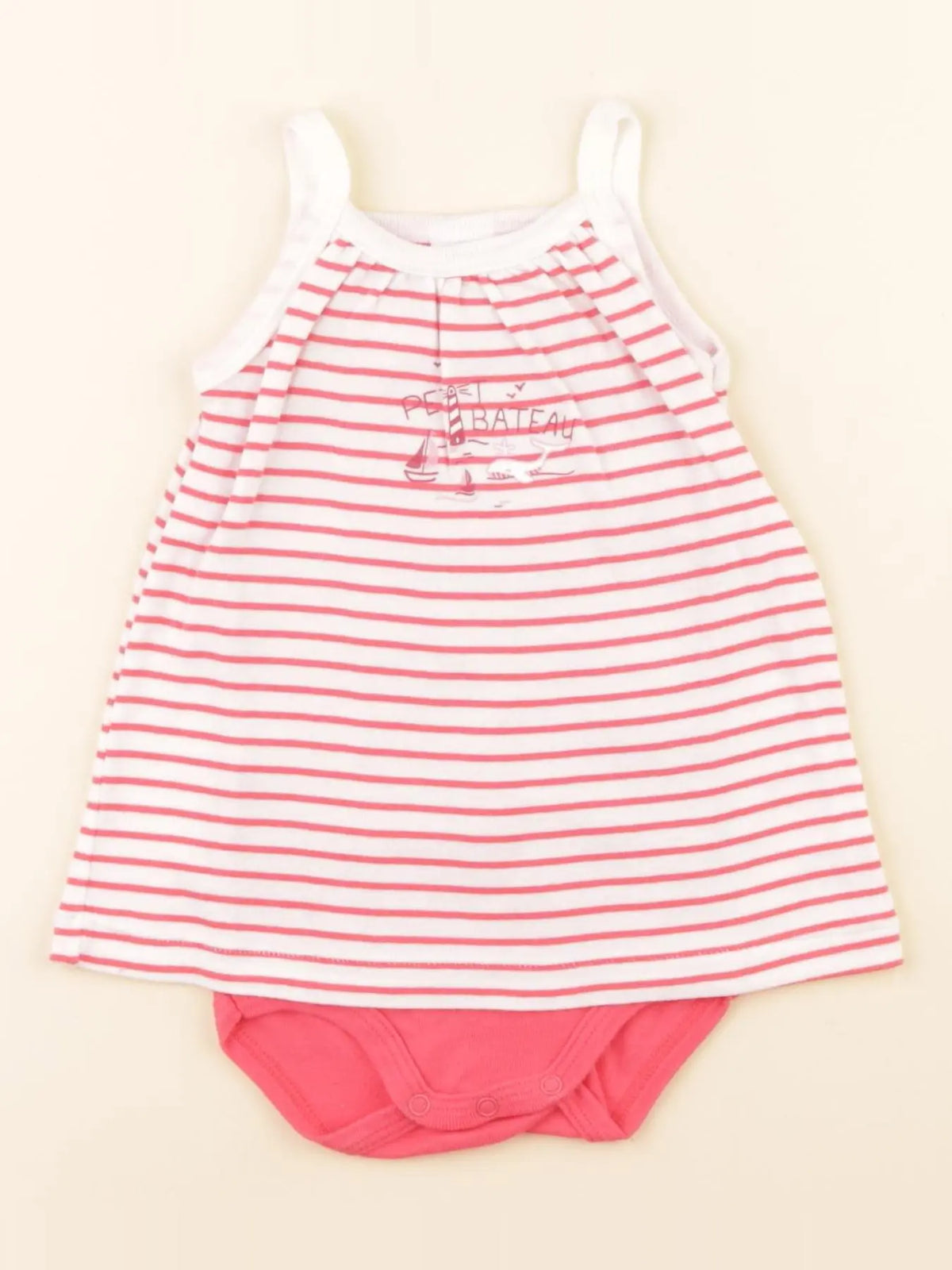 Petit Bateau - body robe blanc, rose - 6 mois