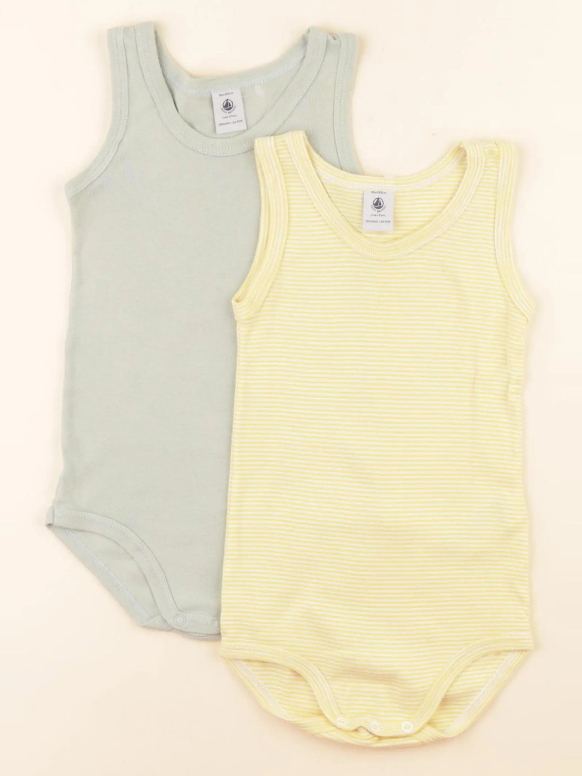 Petit Bateau - lot de 2 bodies en coton jaune, vert - 18 mois