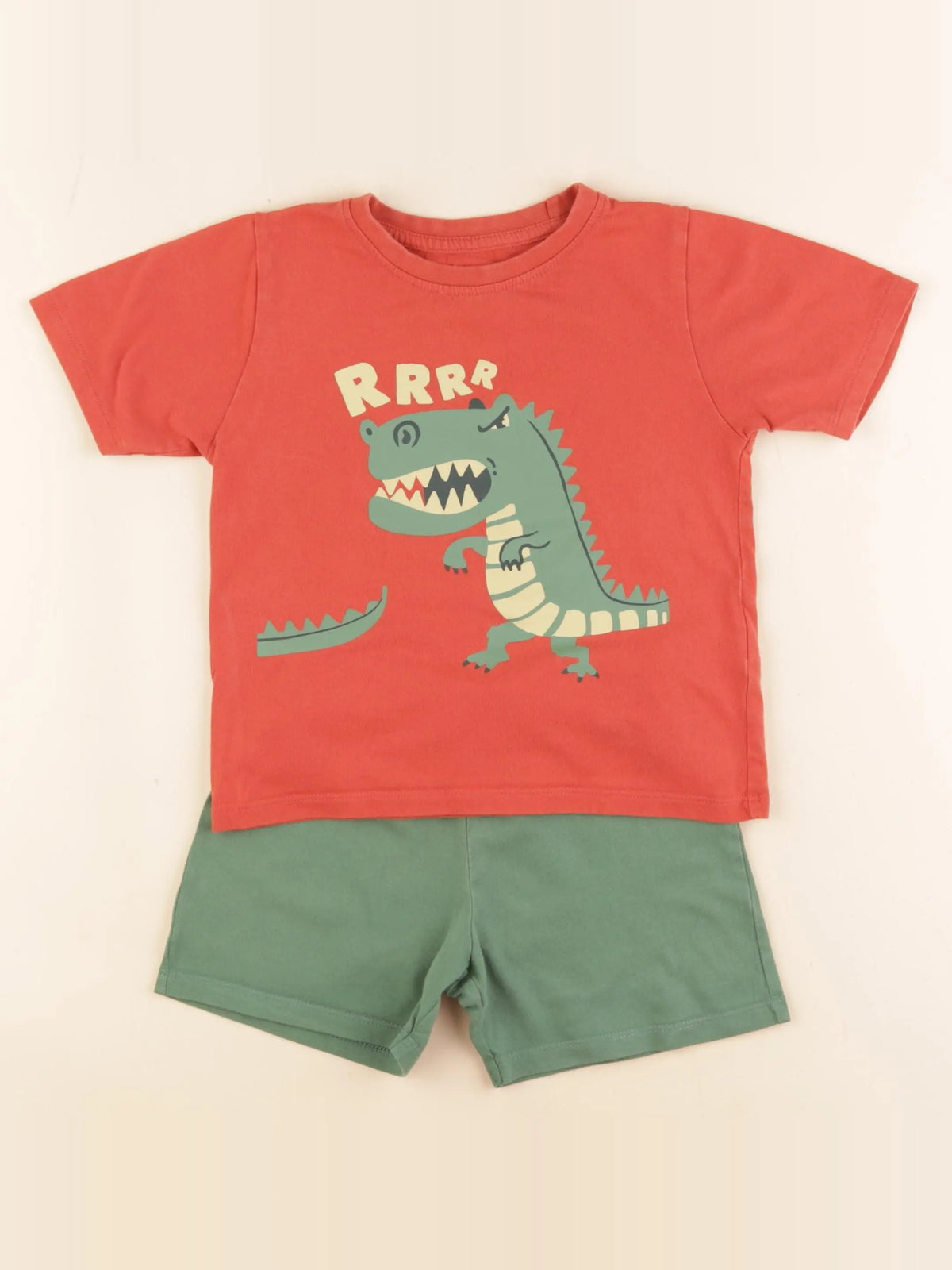 Vertbaudet - pyjama coton vert, orange - 4 ans
