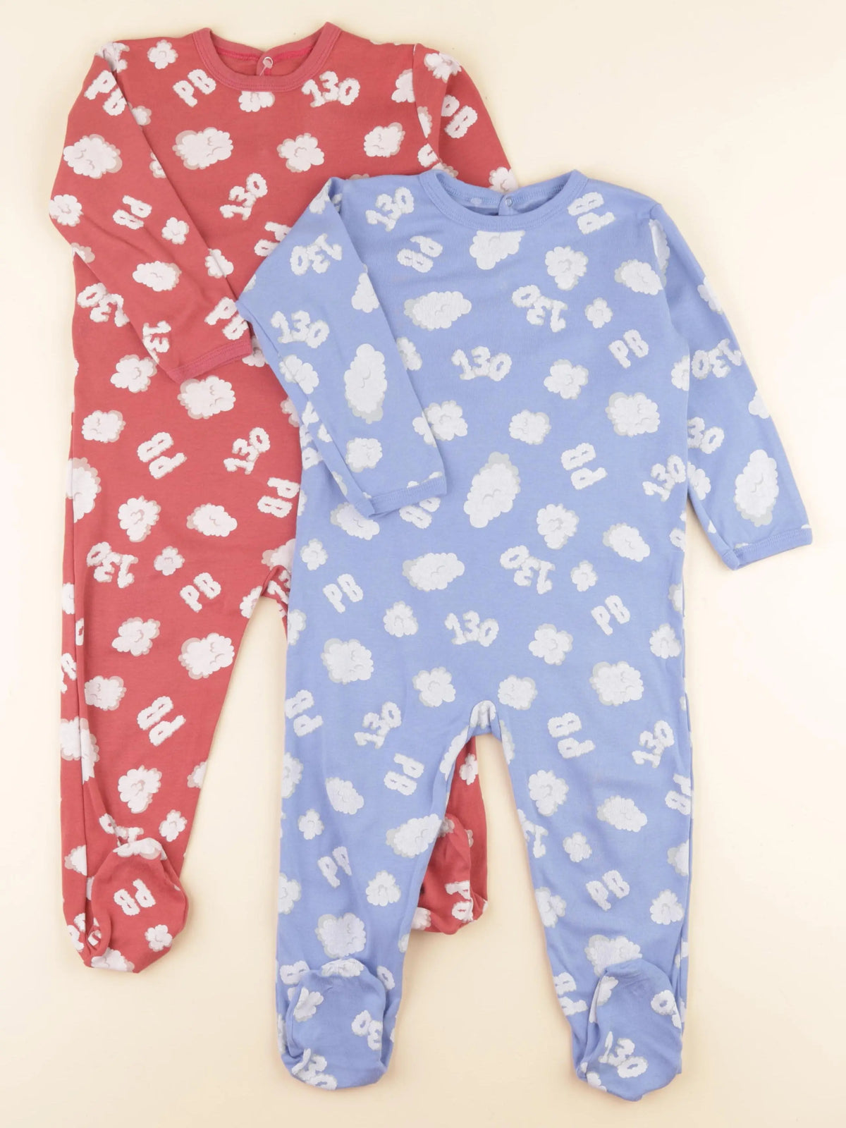 Petit Bateau - lot de 2 pyjamas coton bleu, rouge - 2 ans