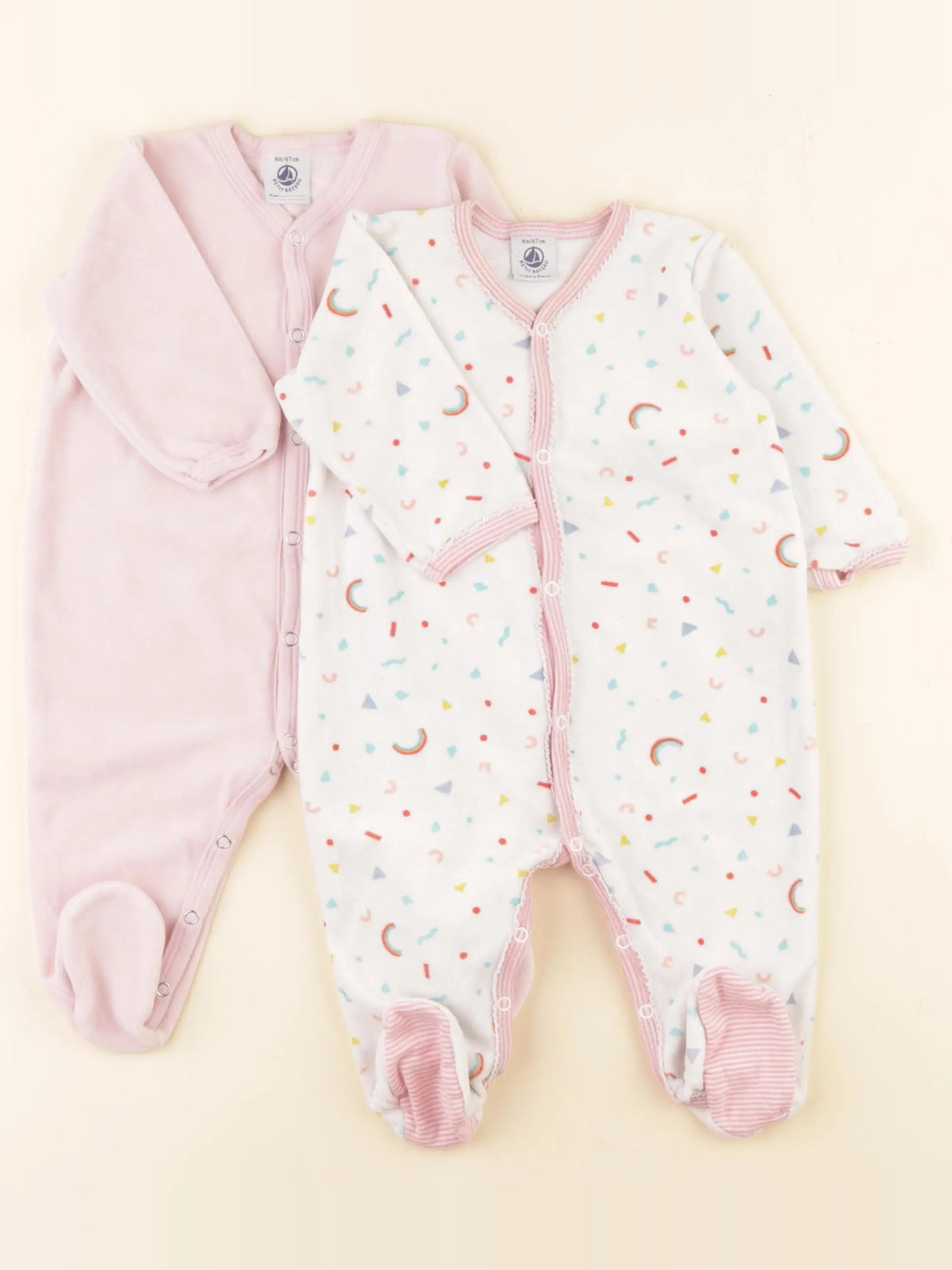 Petit Bateau - lot de 2 pyjamas velours multicolore - 6 mois