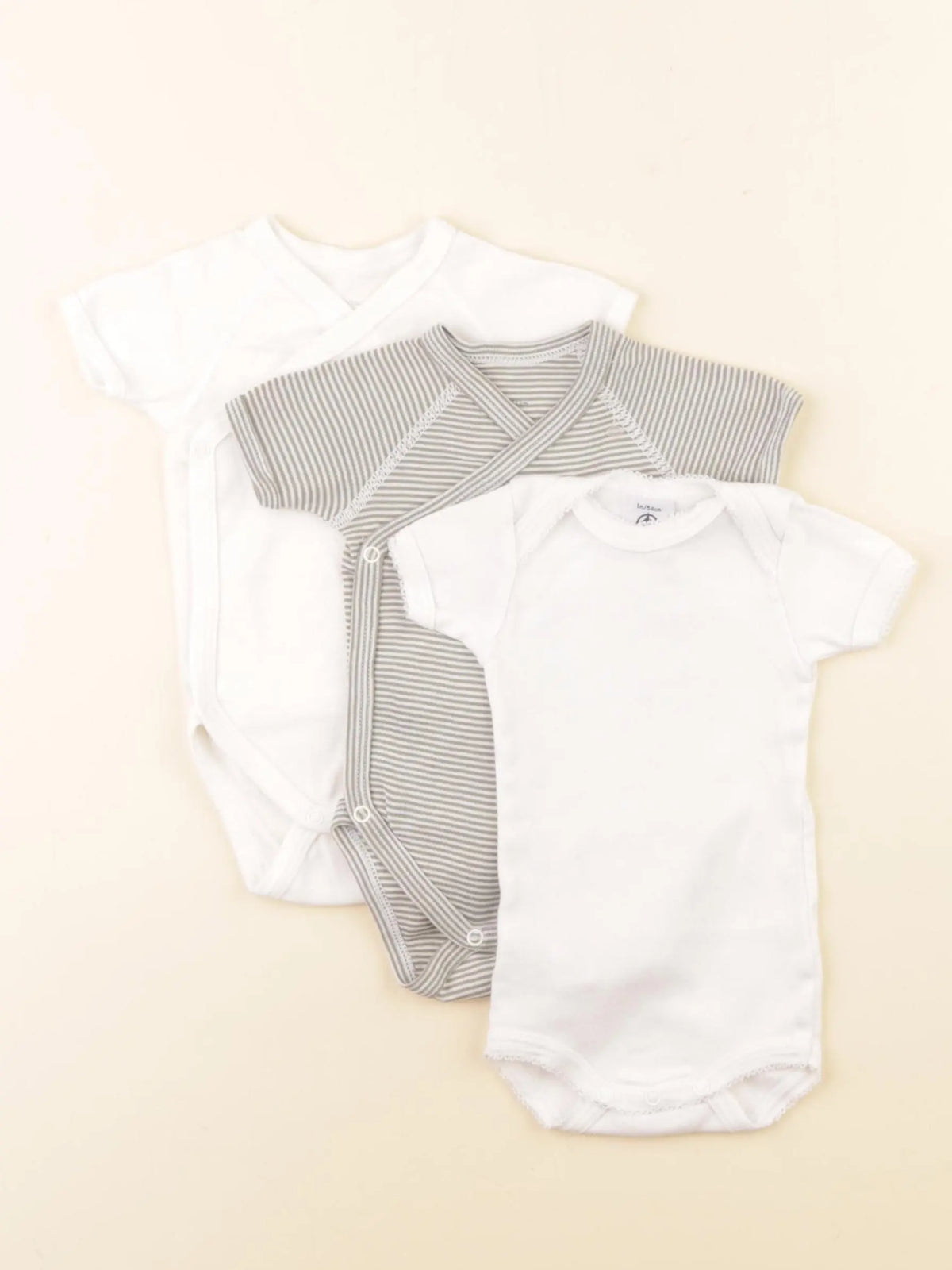 Petit Bateau - lot de 3 bodies en coton blanc, vert - 1 mois