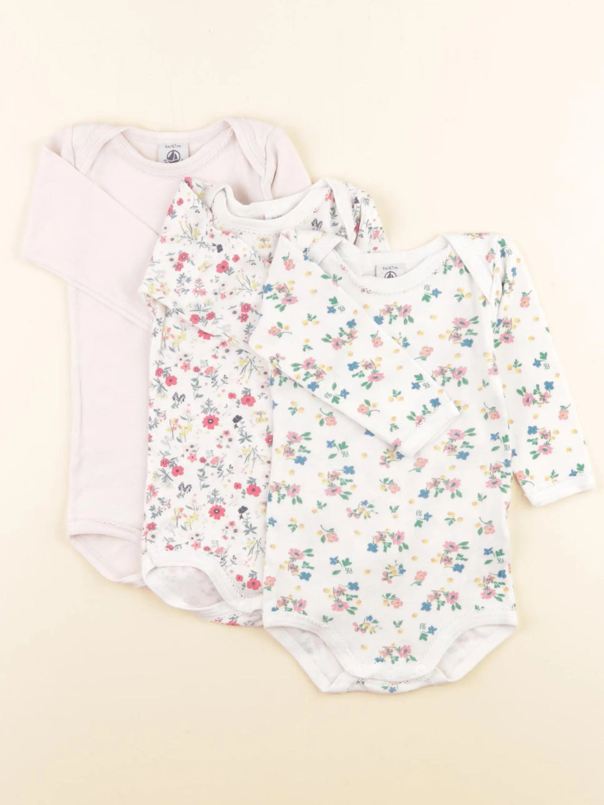 Petit Bateau - lot de 3 bodies en coton blanc, rose - 6 mois