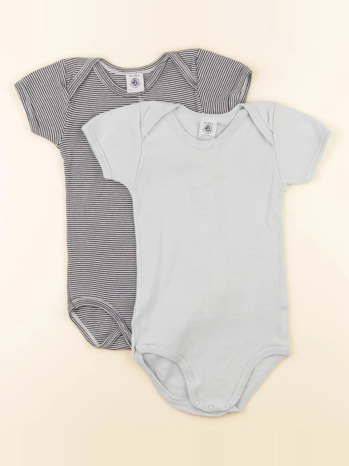 Petit Bateau - lot de 2 bodies en coton bleu, blanc - 36 mois