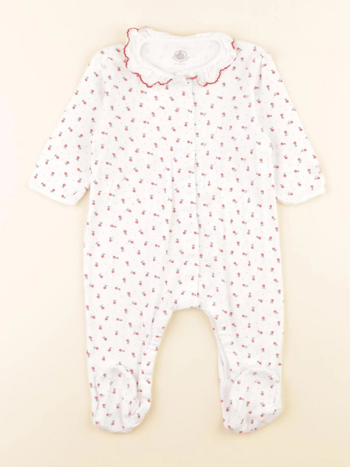 Petit Bateau - pyjama coton blanc, rouge - 6 mois