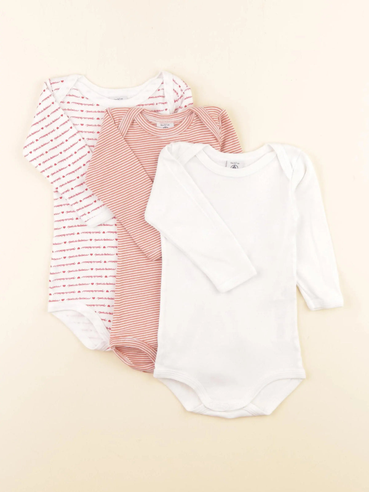 Petit Bateau - lot de 3 bodies en coton multicolore - 6 mois