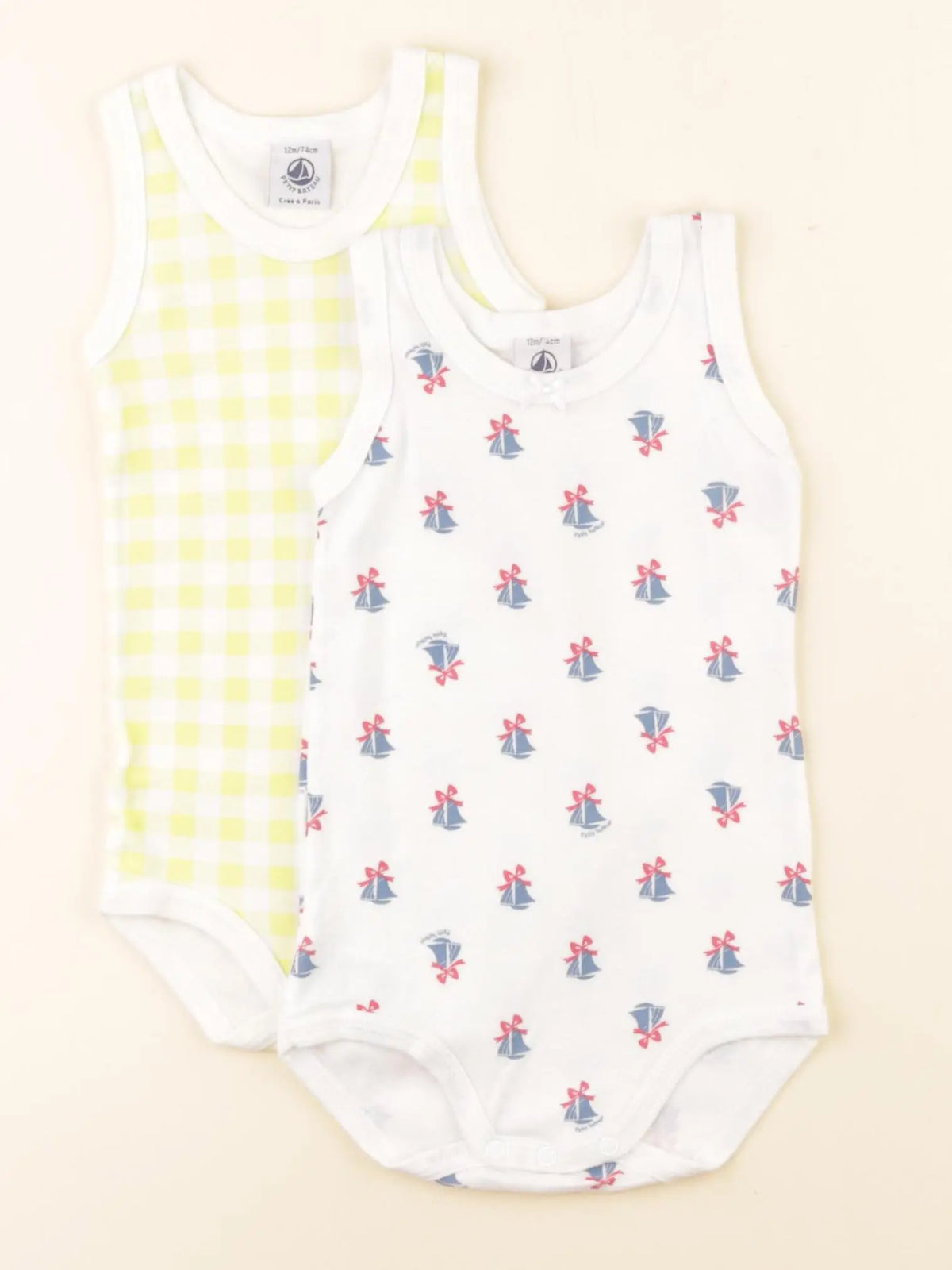 Petit Bateau - lot de 2 bodies en coton multicolore - 12 mois