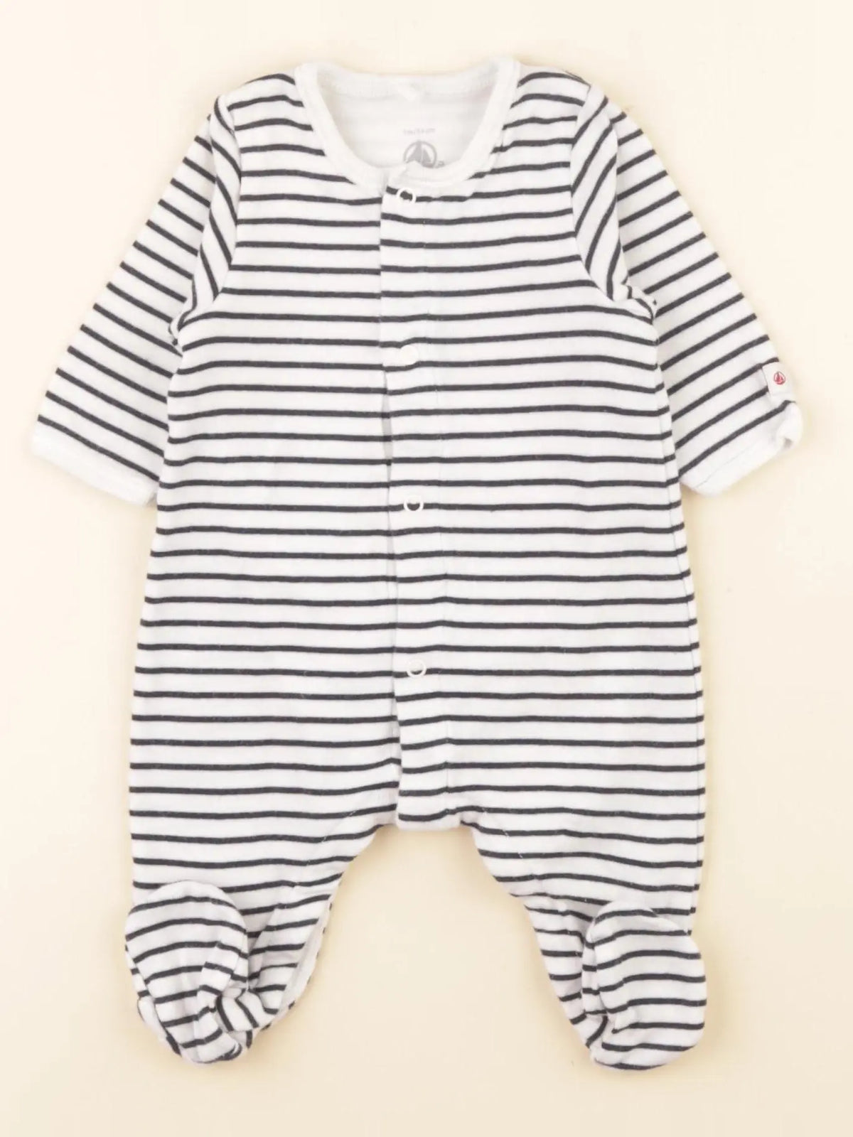 Petit Bateau - bodyjama coton blanc, bleu - 1 mois