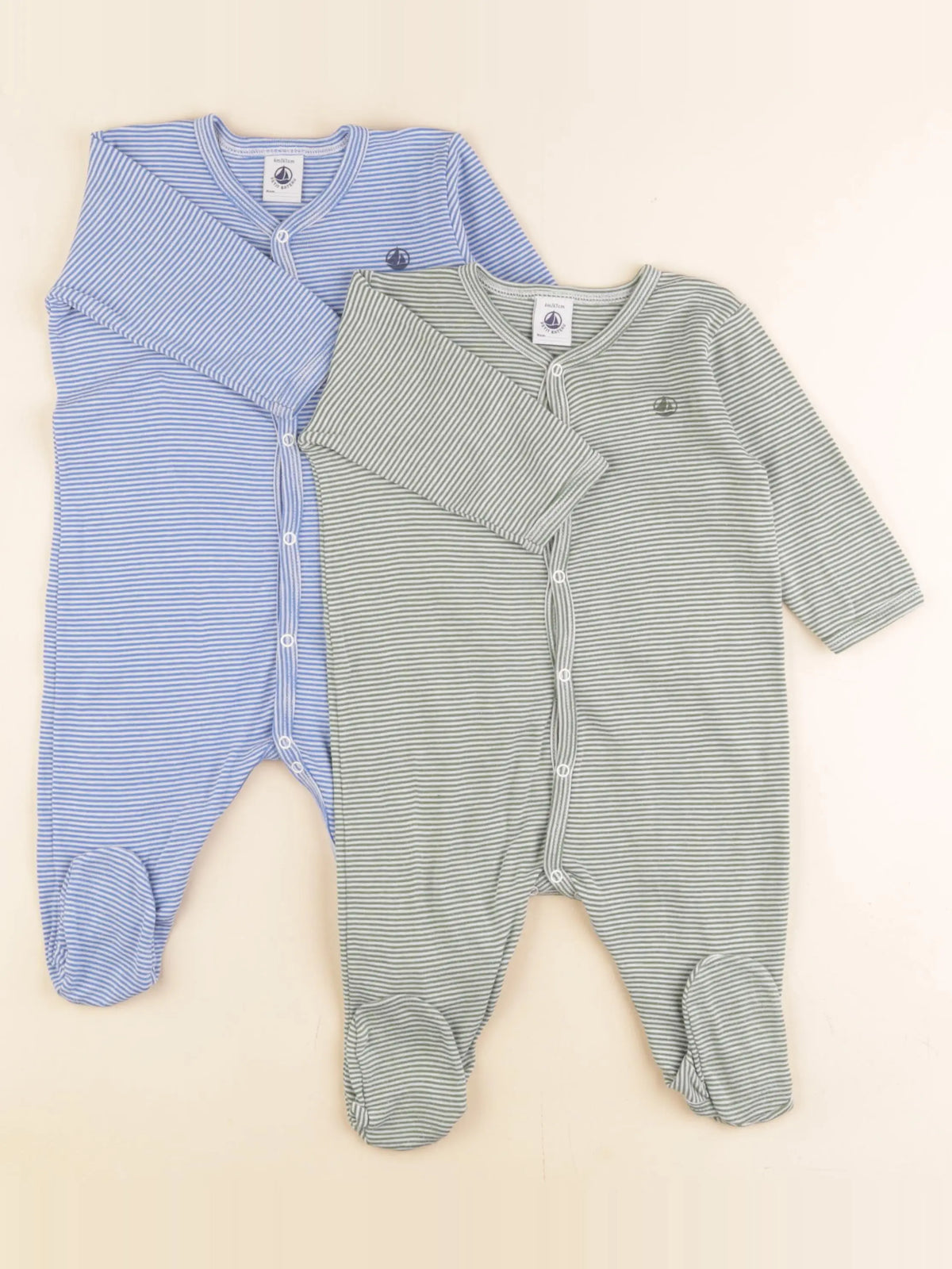 Petit Bateau - lot de 2 pyjamas coton bleu, vert - 6 mois