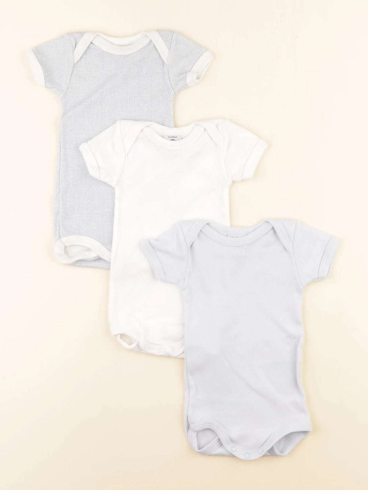 Petit Bateau - lot de 3 bodies en coton blanc, bleu - 3 mois