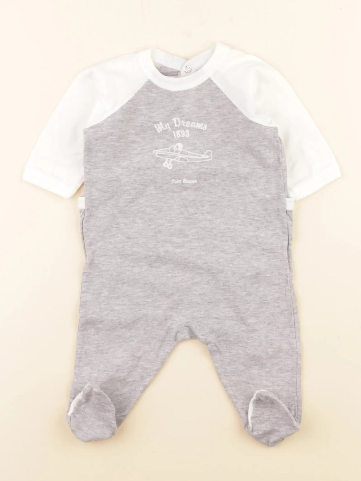 Petit Bateau - pyjama coton gris, blanc - 1 mois