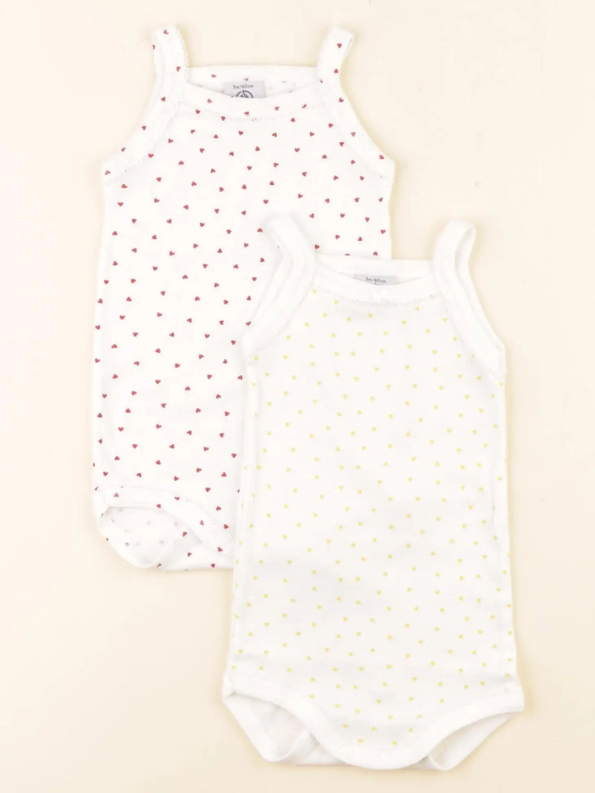 Petit Bateau - lot de 2 bodies en coton jaune, rouge, blanc - 3 mois