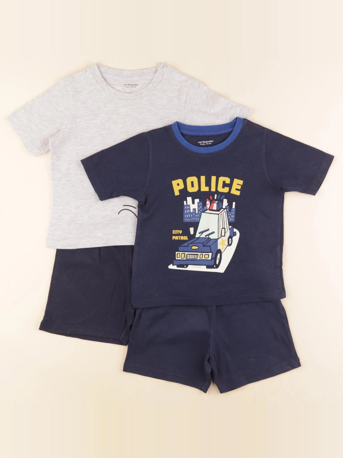 Vertbaudet - lot de 2 pyjamas coton bleu, gris - 3 ans