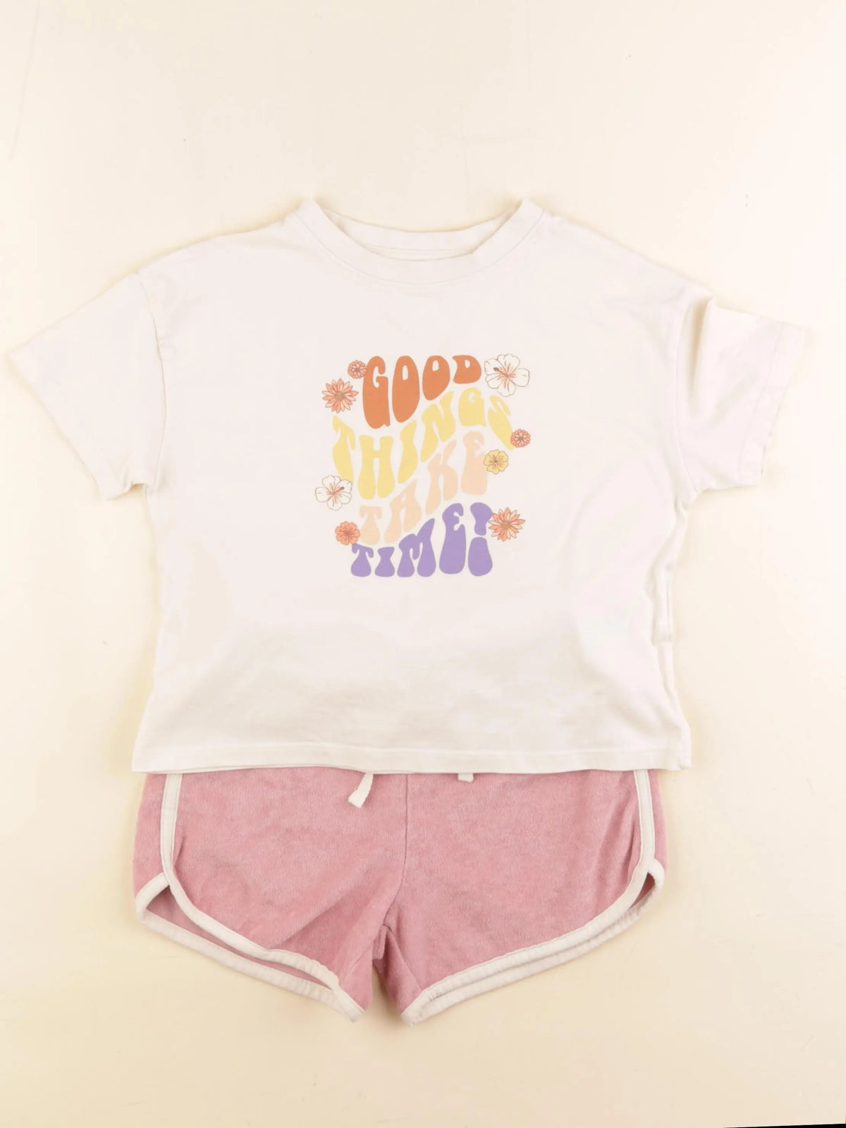 Vertbaudet - ensemble beige, rose - 6 ans