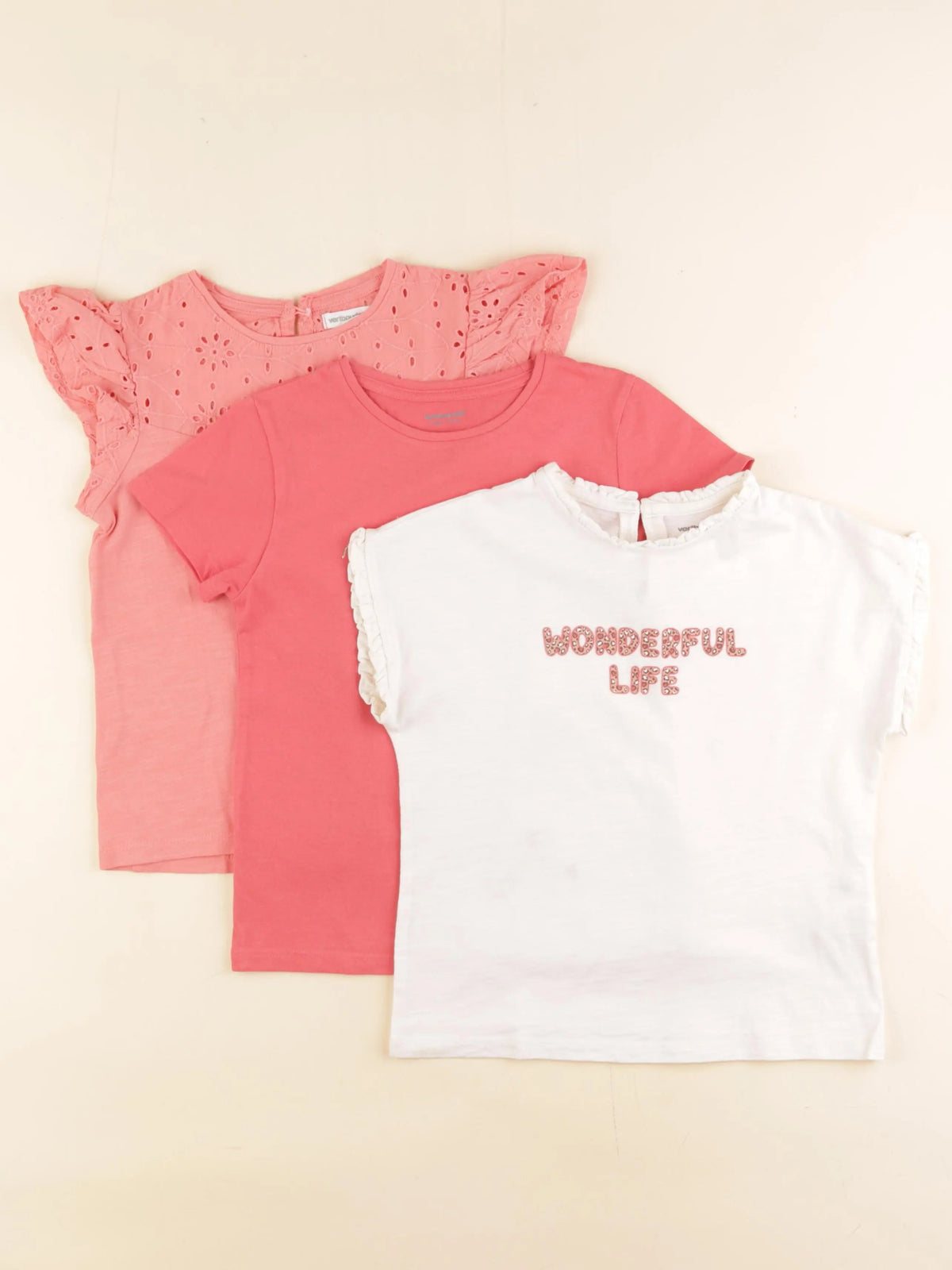 Vertbaudet - lot de 3 tee-shirts beige, rose - 6 ans
