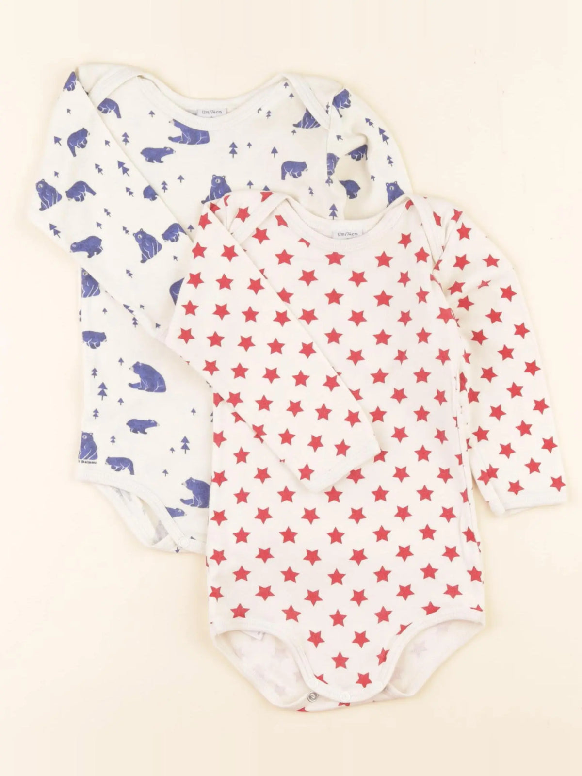 Petit Bateau - lot de 2 bodies en coton beige - 12 mois