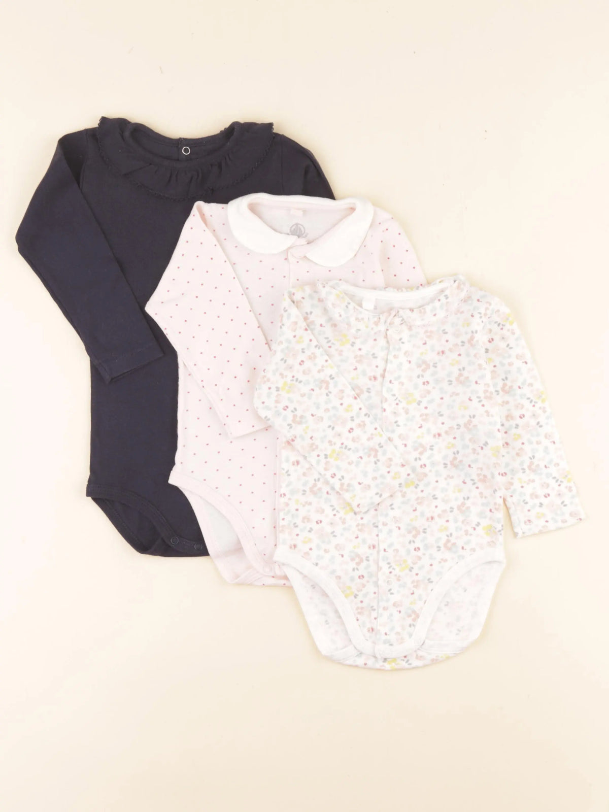 Petit Bateau - lot de 3 bodies à col multicolore - 12 mois